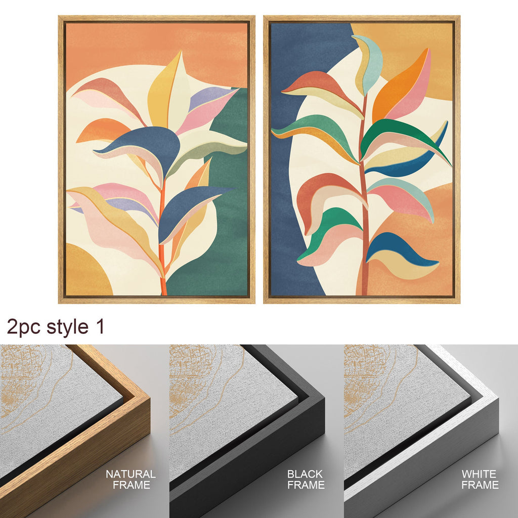 Framed Canvas Wall Art Set of 2 Colorful Tropical Jungle Leaf Botanical Prints Minimalist Modern Art Boho Wall Decor