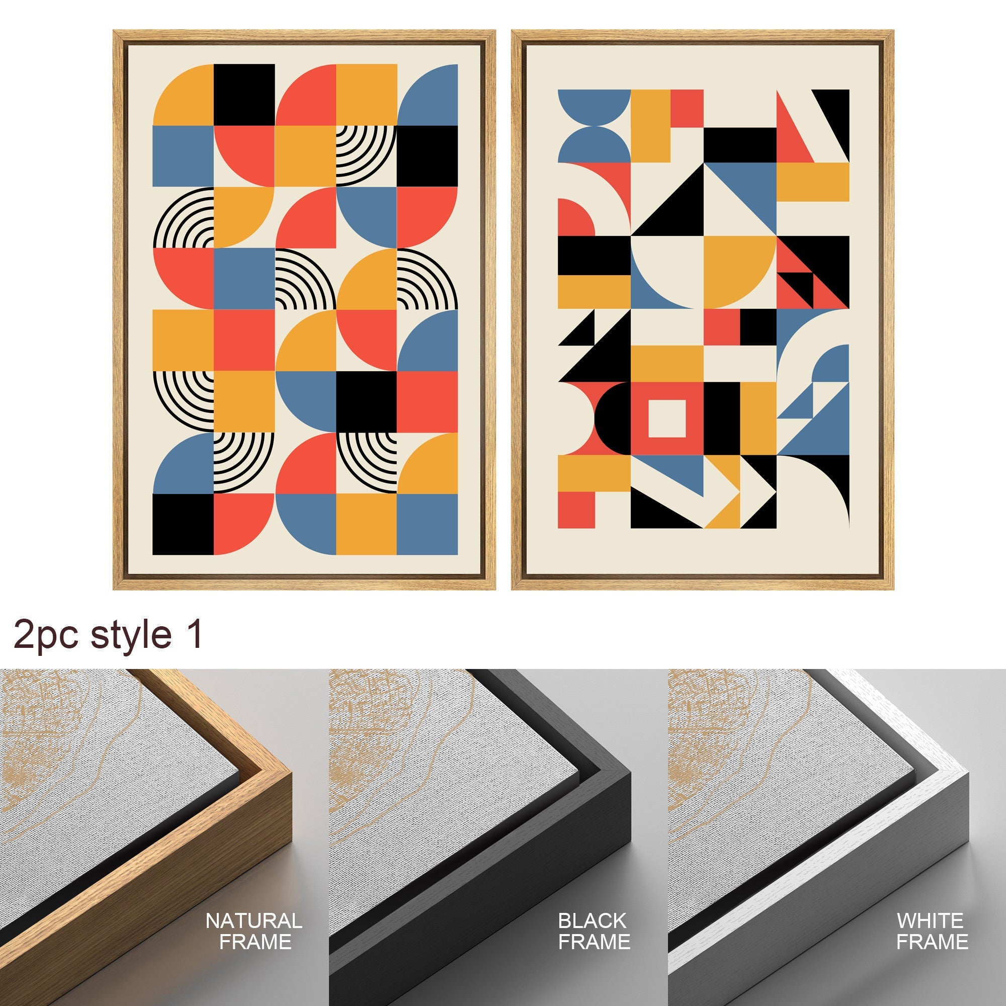 Framed Canvas Print Wall Art Set Colorful Geometric Abstract Illustrations Mid Century Modern Wall Art Minimalist Decor