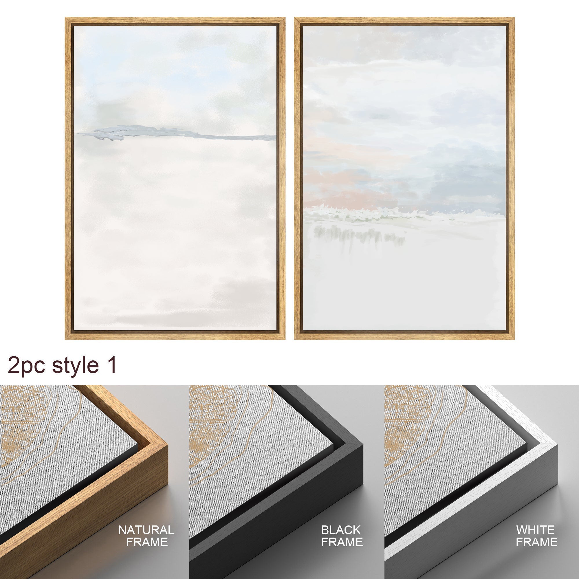 Framed Canvas Print Wall Art Set of 2 Tan Gray Pastel Abstract Illustration Modern Art Minimalist Decor