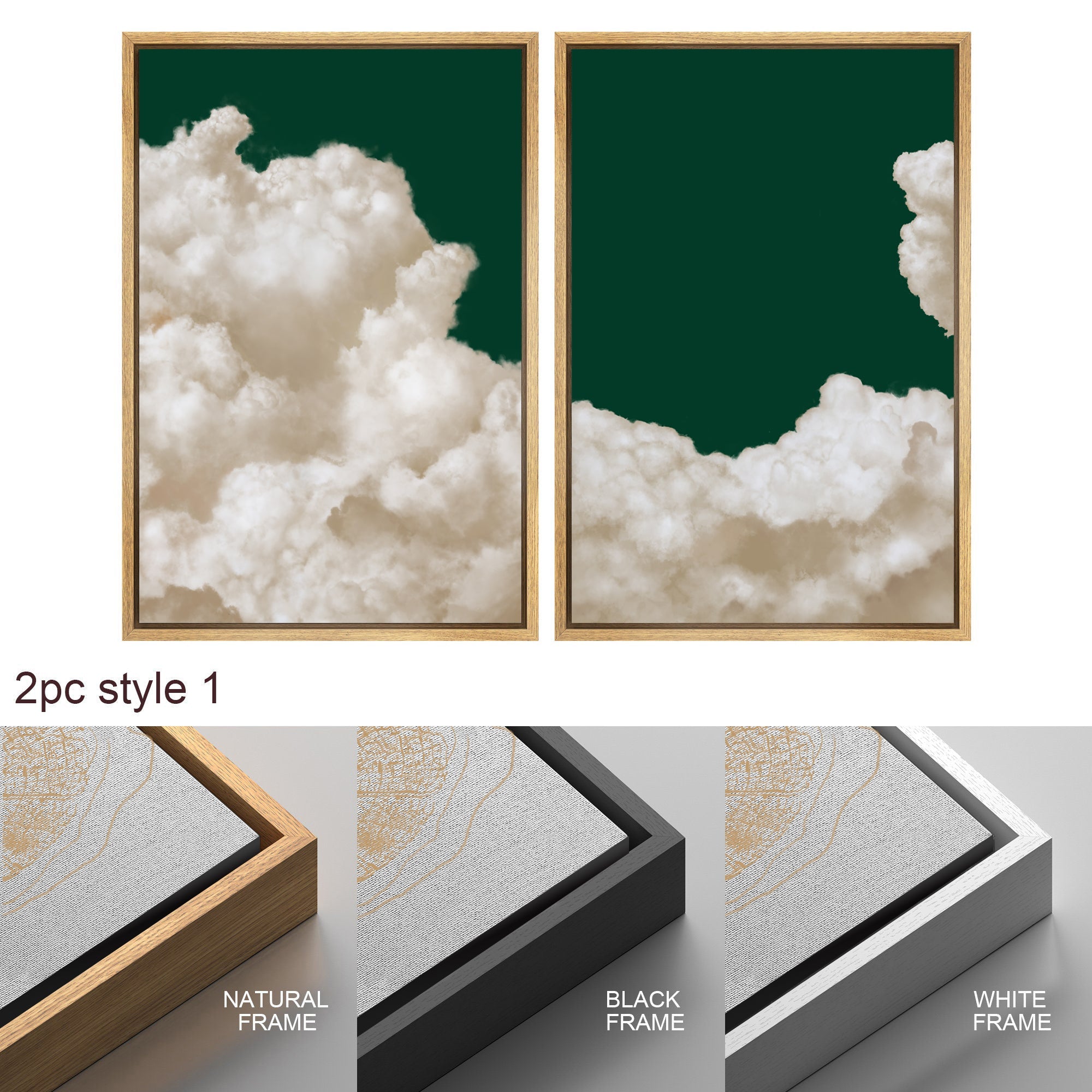 Framed Canvas Wall Art Set of 3 Pastel Cloud Navy Blue Sky Nature Landscape Prints Minimalist Modern Art Nature Wall Decor