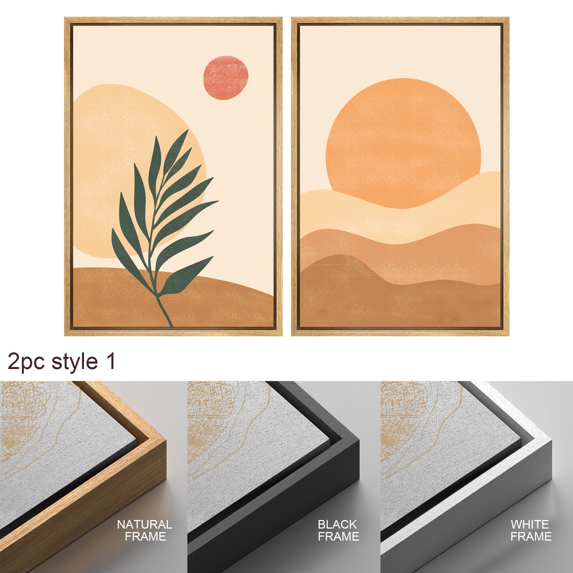 Framed Canvas Print Wall Art Set of 3 Geometric Arch Desert Plants Abstract Illustration Mid Century Modern Art Boho Decor