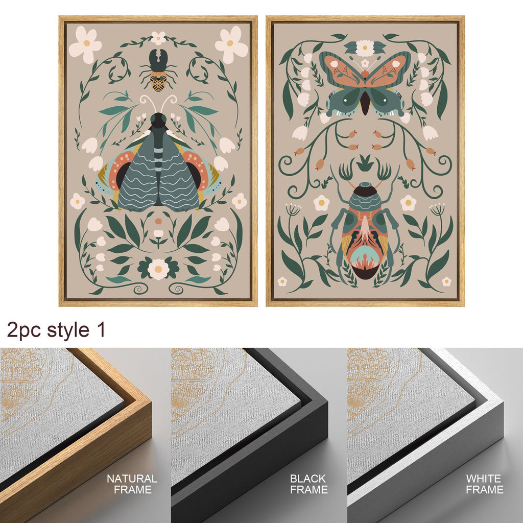 Framed Canvas Print Wall Art Set Butterfly Insect Bohemian Art Room Decoration Painting