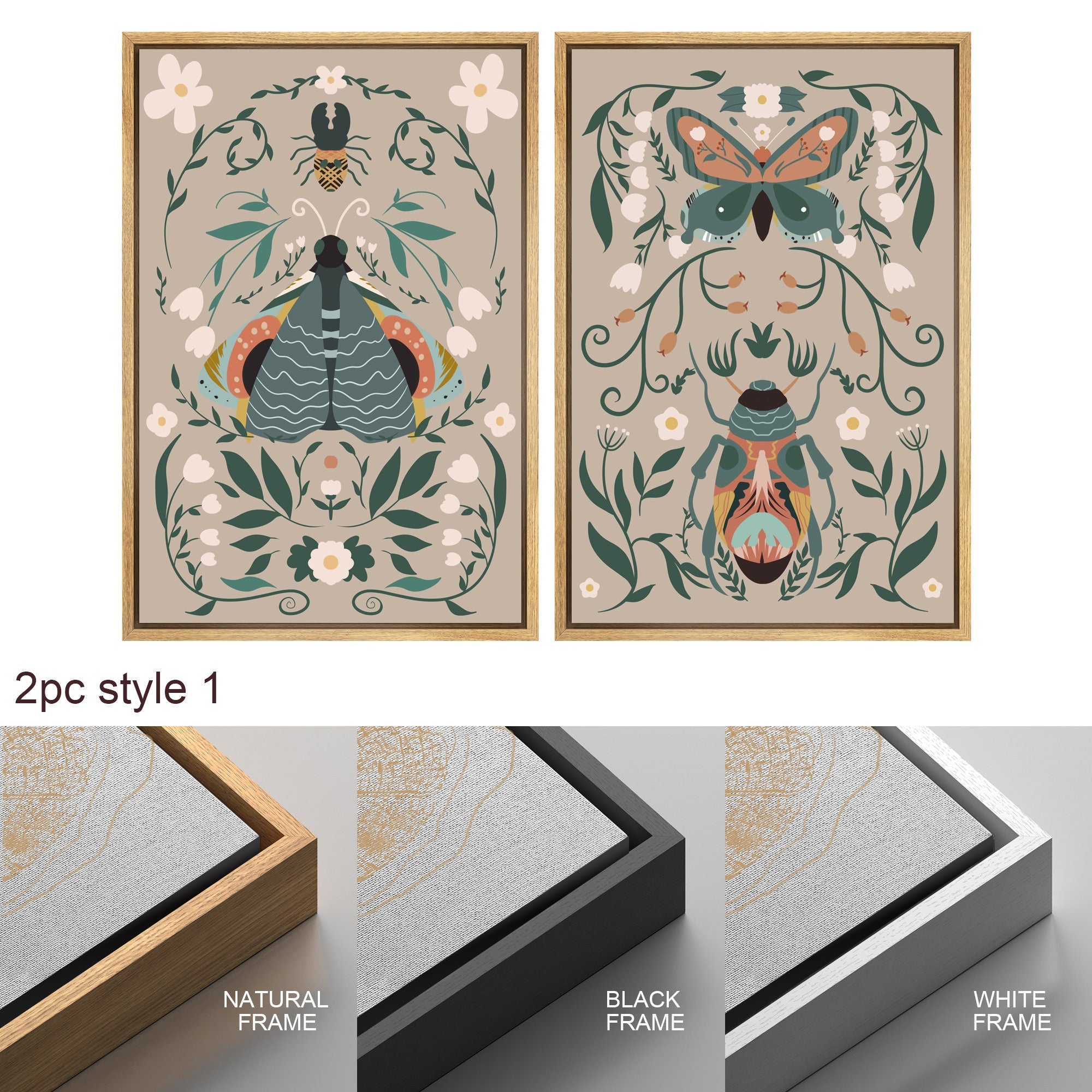 Framed Canvas Print Wall Art Set Butterfly Insect Bohemian Art Room Decoration Painting