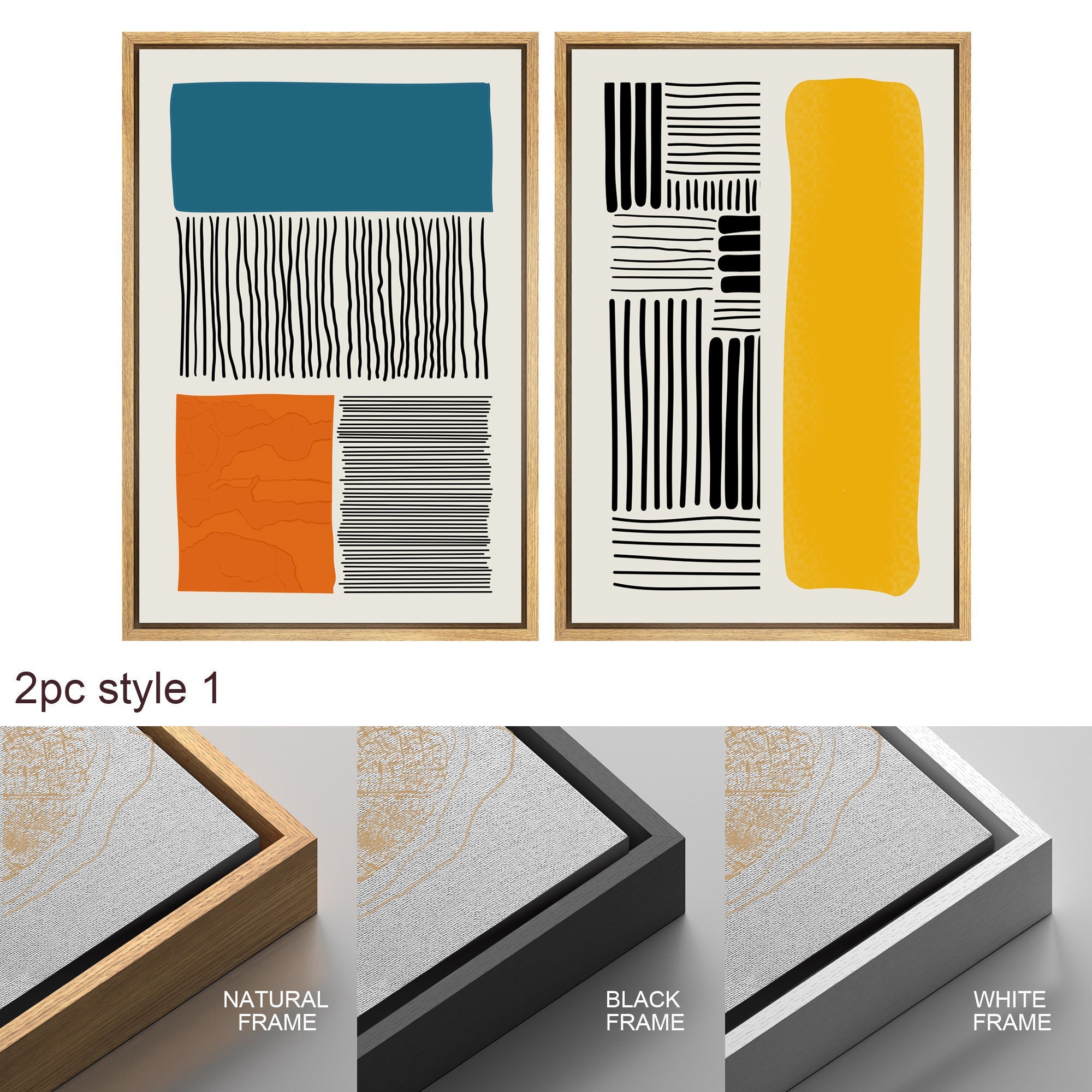 Framed Canvas Print Wall Art Set Color Blocks Abstract Shapes Illustrations Mid Century Modern Wall Art Boho Decor