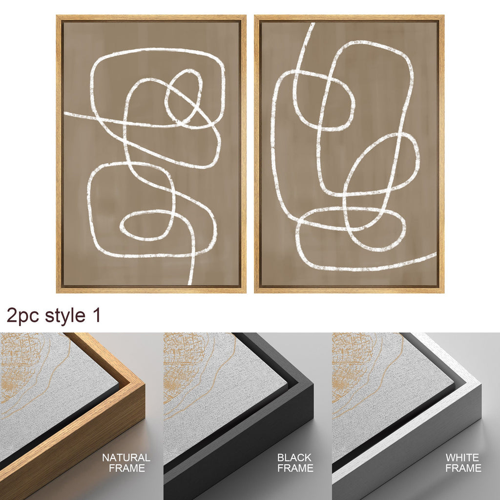 Framed Canvas Print Wall Art Set of 2 Spiral Collage Abstract Line Illustrations Mid Century Modern Art Minimalist Boho Decor
