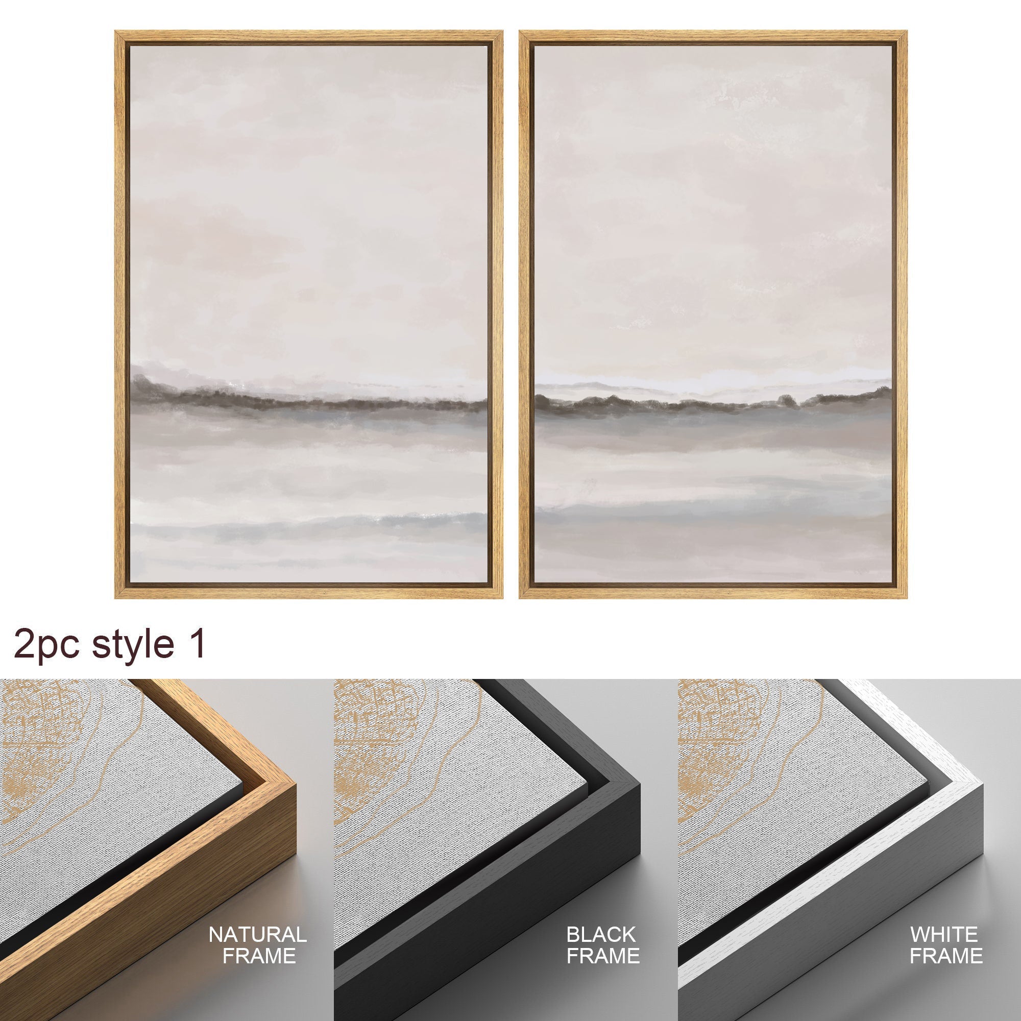 Framed Canvas Wall Art Set of 3 Brown Gray Abstract Prints Minimalist Modern Art Neutral Wall Decor
