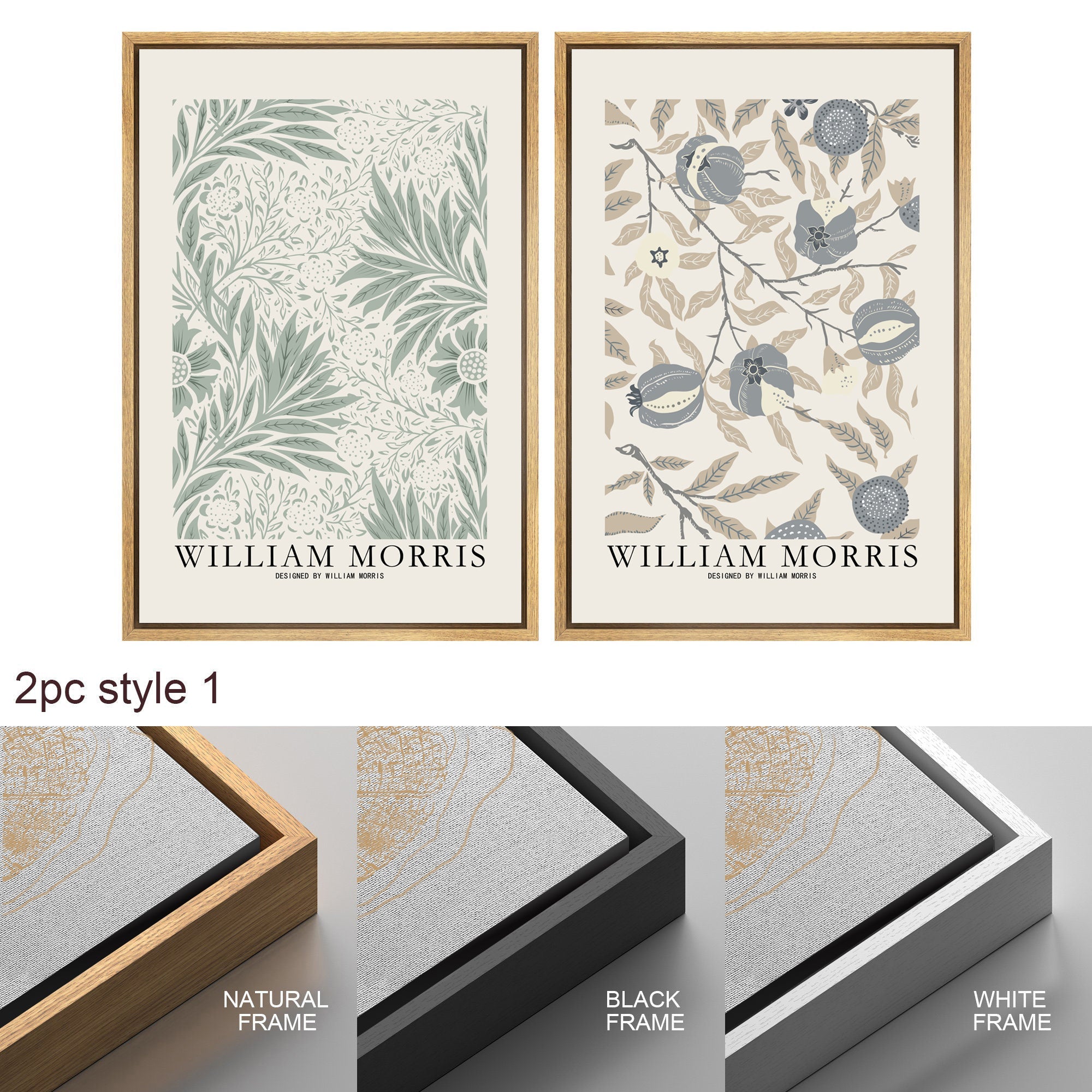 Framed Canvas Print Wall Art Set Flowers by William Morris Floral Botanical Modern Art Vintage Farmhouse Decor