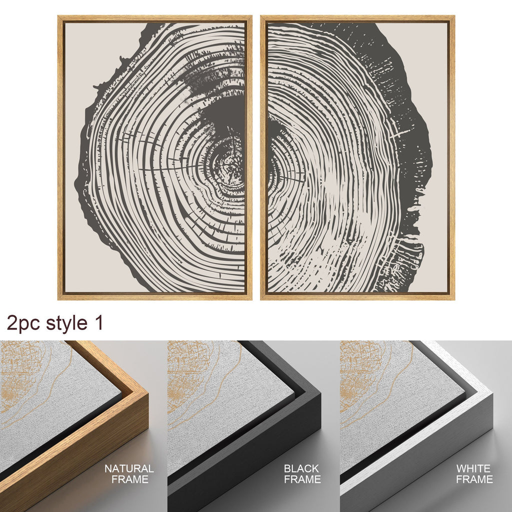 Framed Canvas Wall Art Set Wood Tree Ring Prints Modern Art Minimalist Neutral Decor