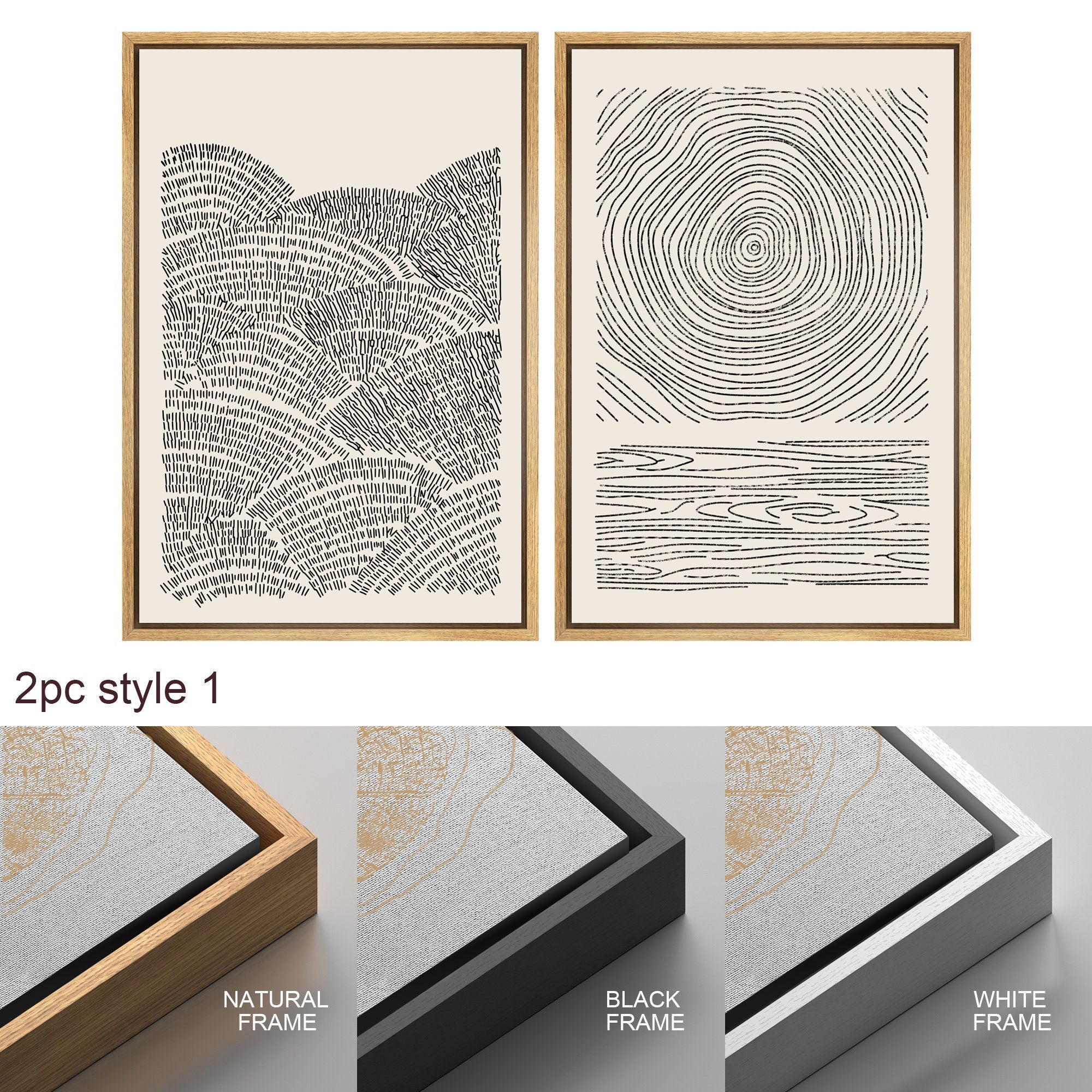 Framed Canvas Print Wall Art Set Geometric Pattern Abstract Illustration Modern Art Neutral Minimalist Decor