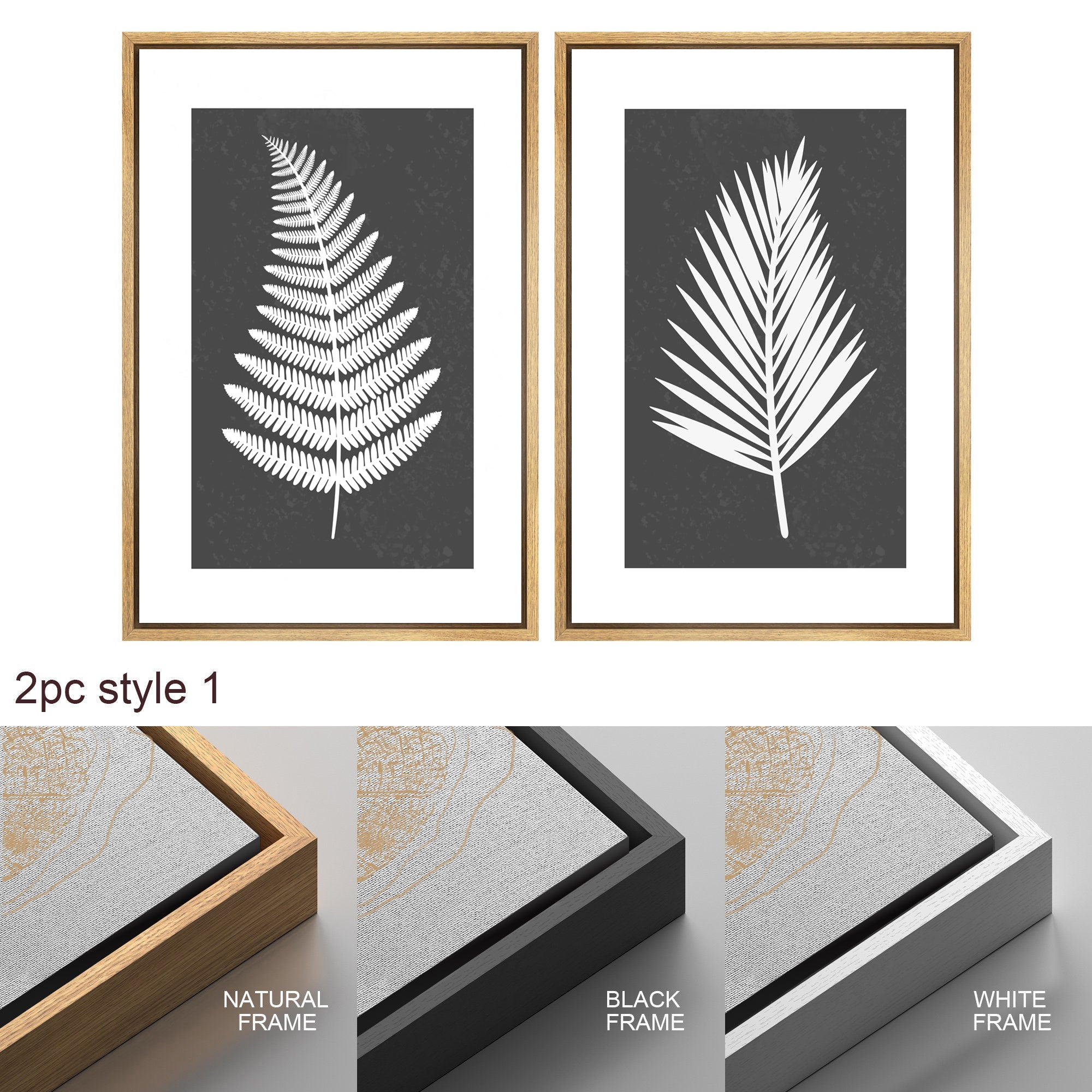 Framed Canvas Print Wall Art Set of 3 Black and White Leaves Botanical Illustrations Minimalist Art Modern Farmhouse Wall Decor