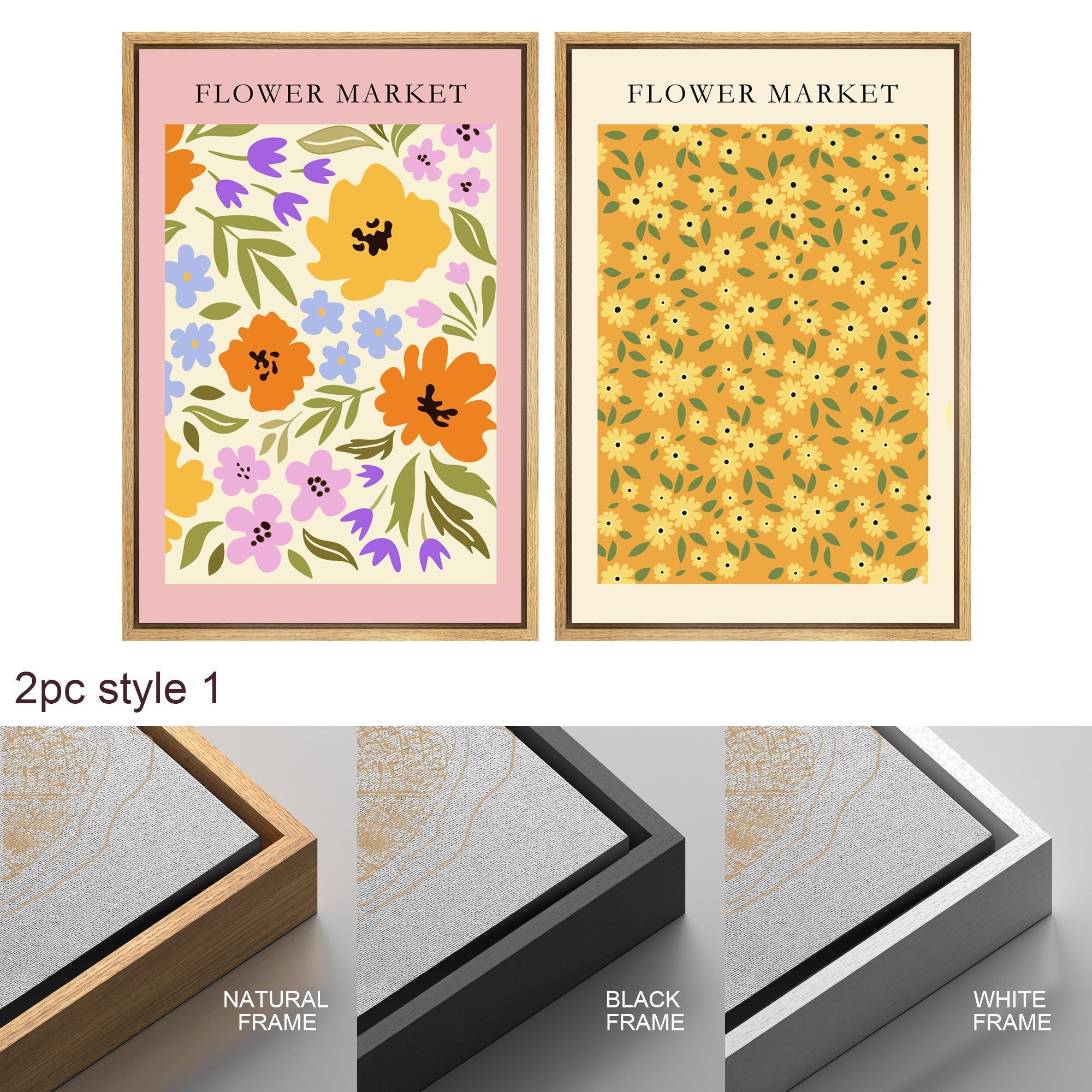 Framed Canvas Wall Art Print Set of 3 Wildflower Floral Green Botanical Illustrations Minimalist Modern Boho Wall Decor for Living Room