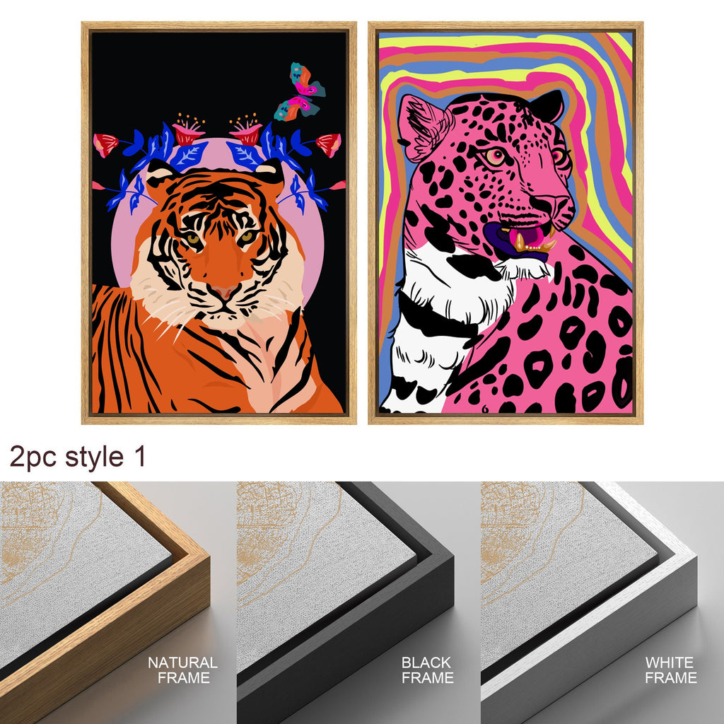 Framed Canvas Print Wall Art Set Cheetah Cats Animal Modern Boho Art Preppy Room Decor