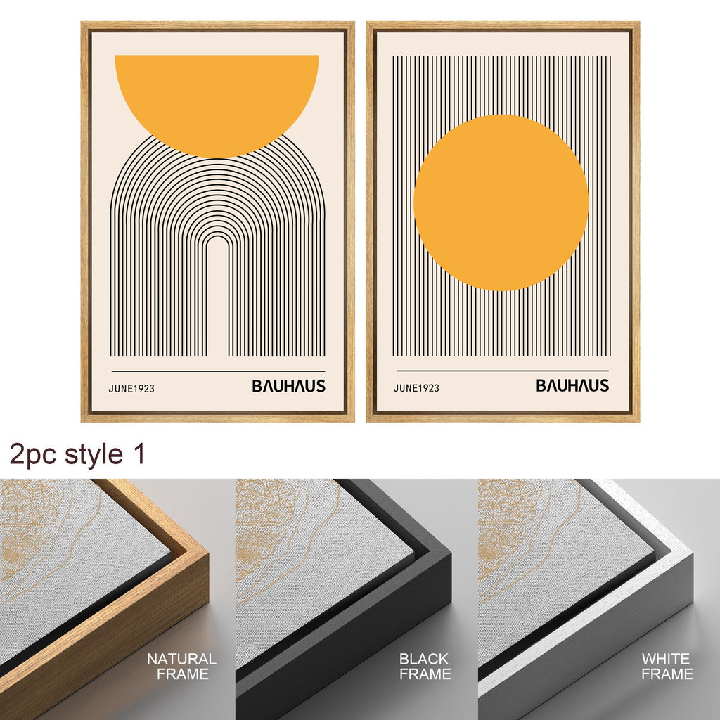 Framed Canvas Print Wall Art Set of 2 Bauhaus Abstract Shapes Illustrations Mid Century Modern Wall Art Minimalist Decor