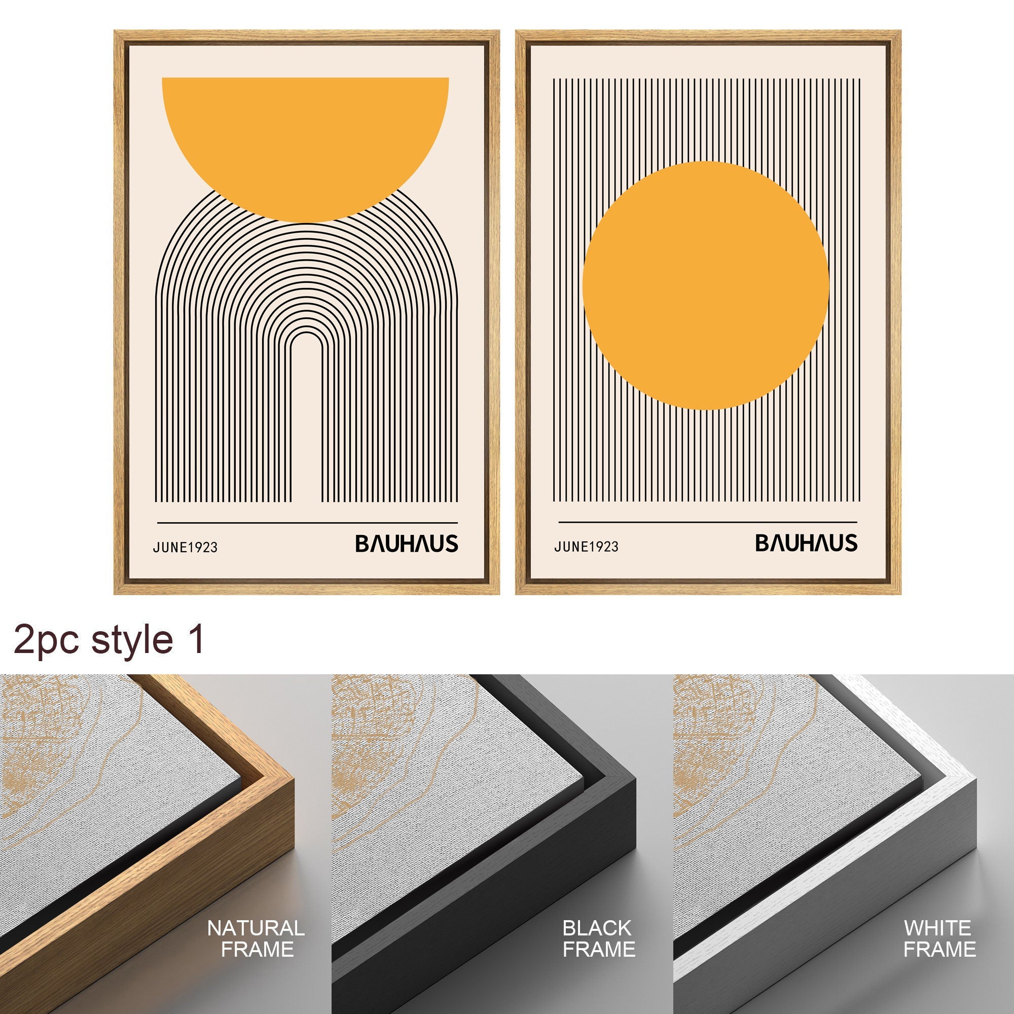 Framed Canvas Print Wall Art Set of 2 Bauhaus Abstract Shapes Illustrations Mid Century Modern Wall Art Minimalist Decor