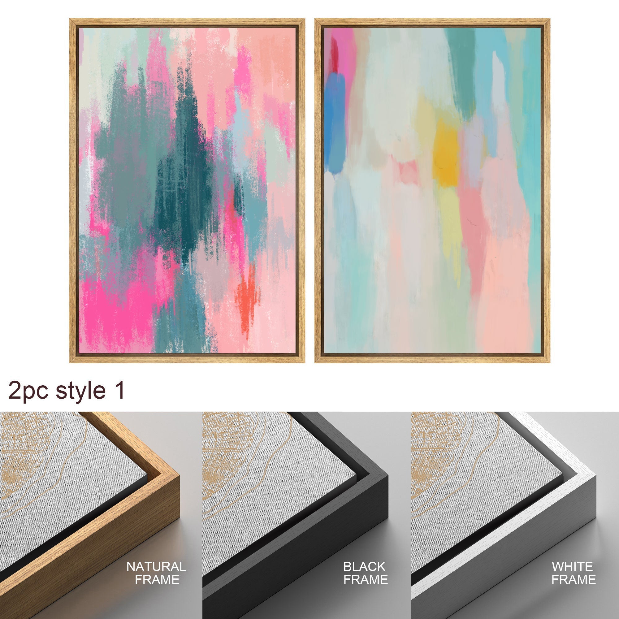 Framed Canvas Wall Art Set Colorful Abstract Prints Minimalist Modern Wall Art Preppy Room Decor