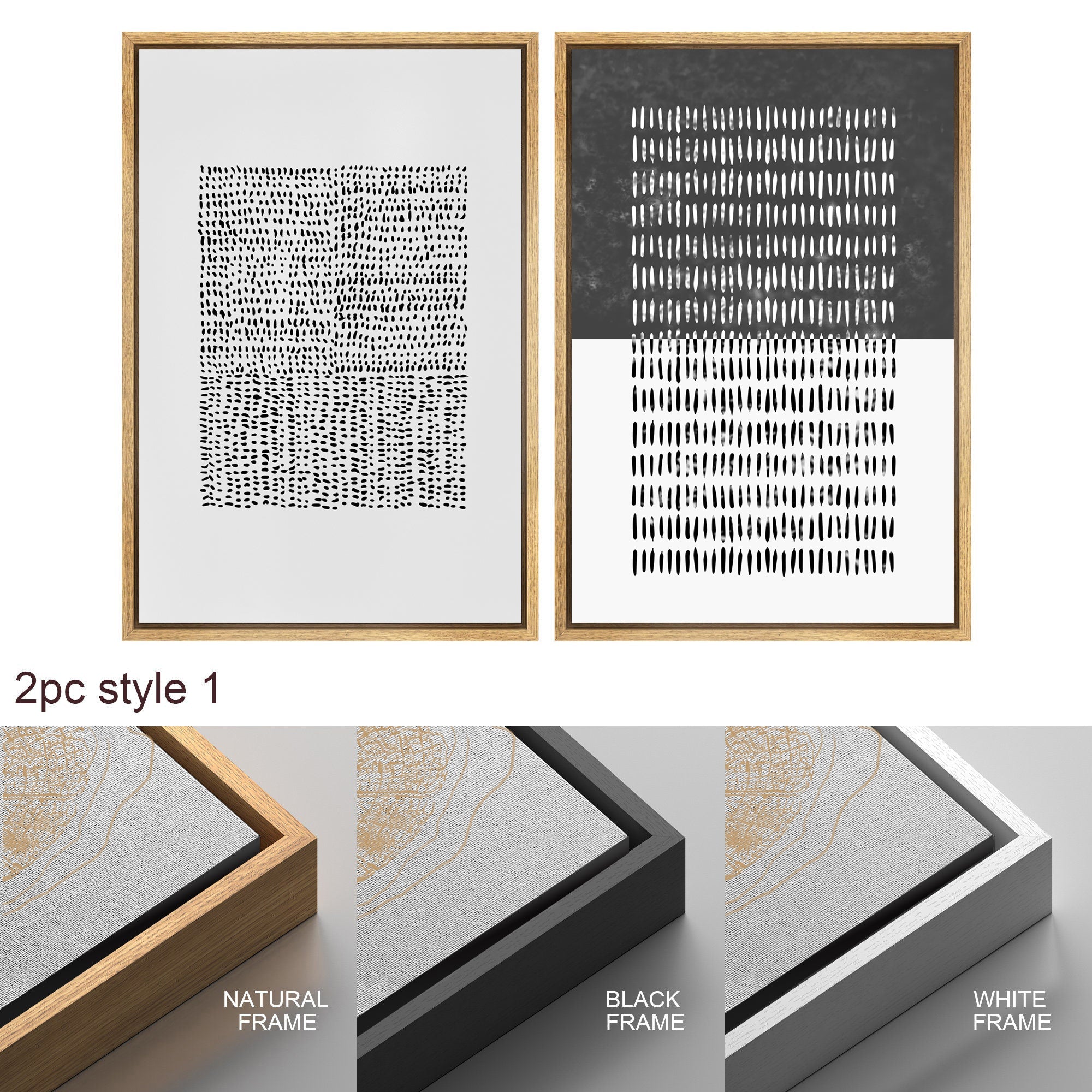 Framed Canvas Print Wall Art Set of 3 Geometric Pattern Abstract Illustrations Modern Art Minimalist Decor