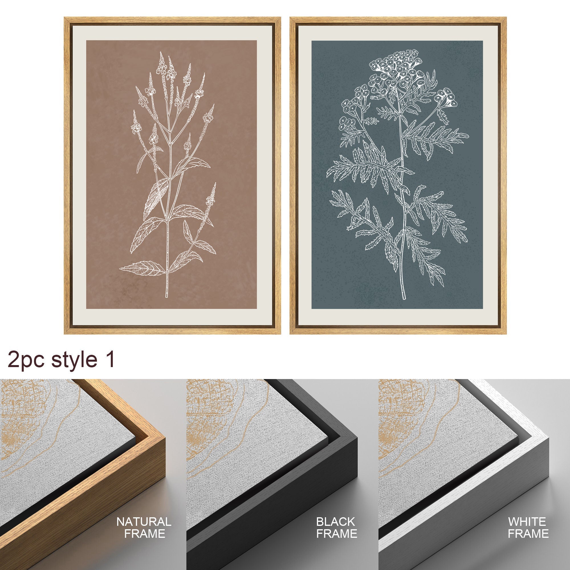Framed Canvas Print Wall Art Set of 3 Wildflower Floral Botanical Illustrations Minimalist Art Neutral Modern Farmhouse Decor
