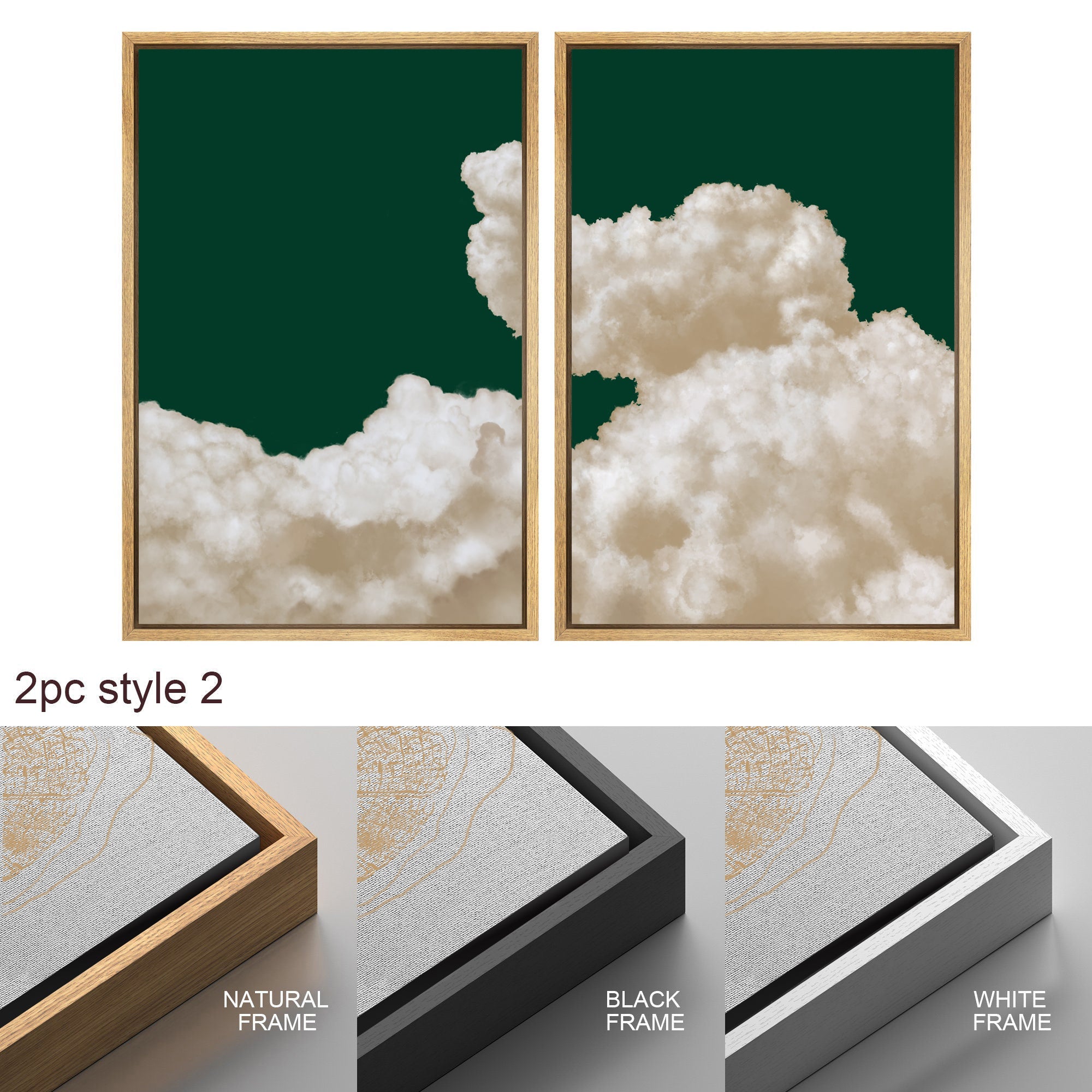 Framed Canvas Wall Art Set of 3 Pastel Cloud Navy Blue Sky Nature Landscape Prints Minimalist Modern Art Nature Wall Decor