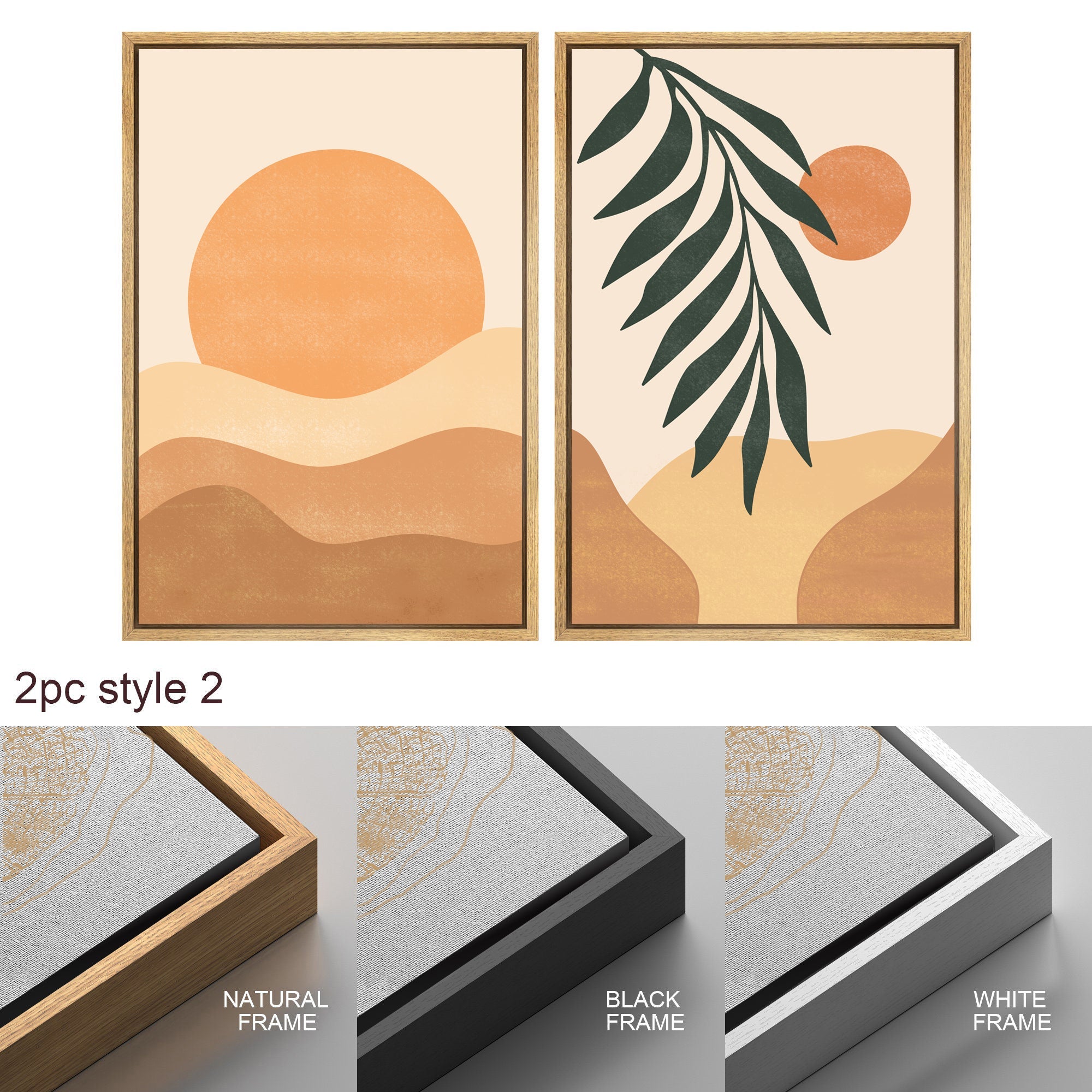 Framed Canvas Print Wall Art Set of 3 Geometric Arch Desert Plants Abstract Illustration Mid Century Modern Art Boho Decor