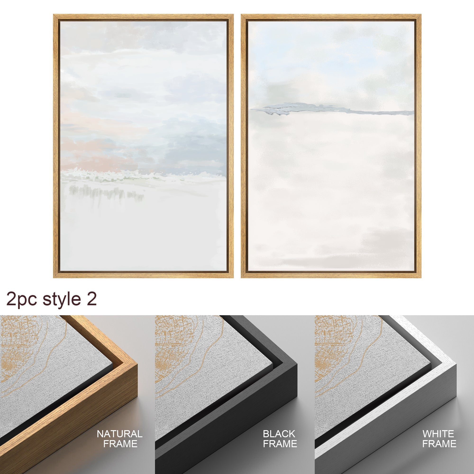 Framed Canvas Print Wall Art Set of 2 Tan Gray Pastel Abstract Illustration Modern Art Minimalist Decor