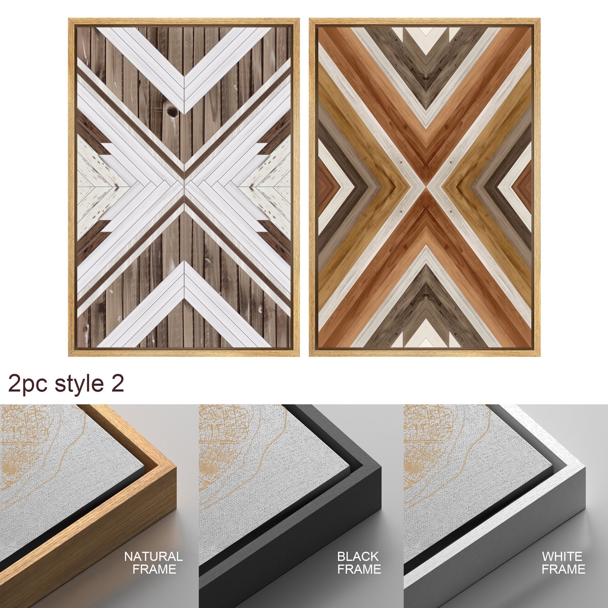 Framed Canvas Wall Art Set Southwestern Wood Panel Geometric Diamond Pattern Collage Print Abstract Modern Wall Art Rustic Western Decor