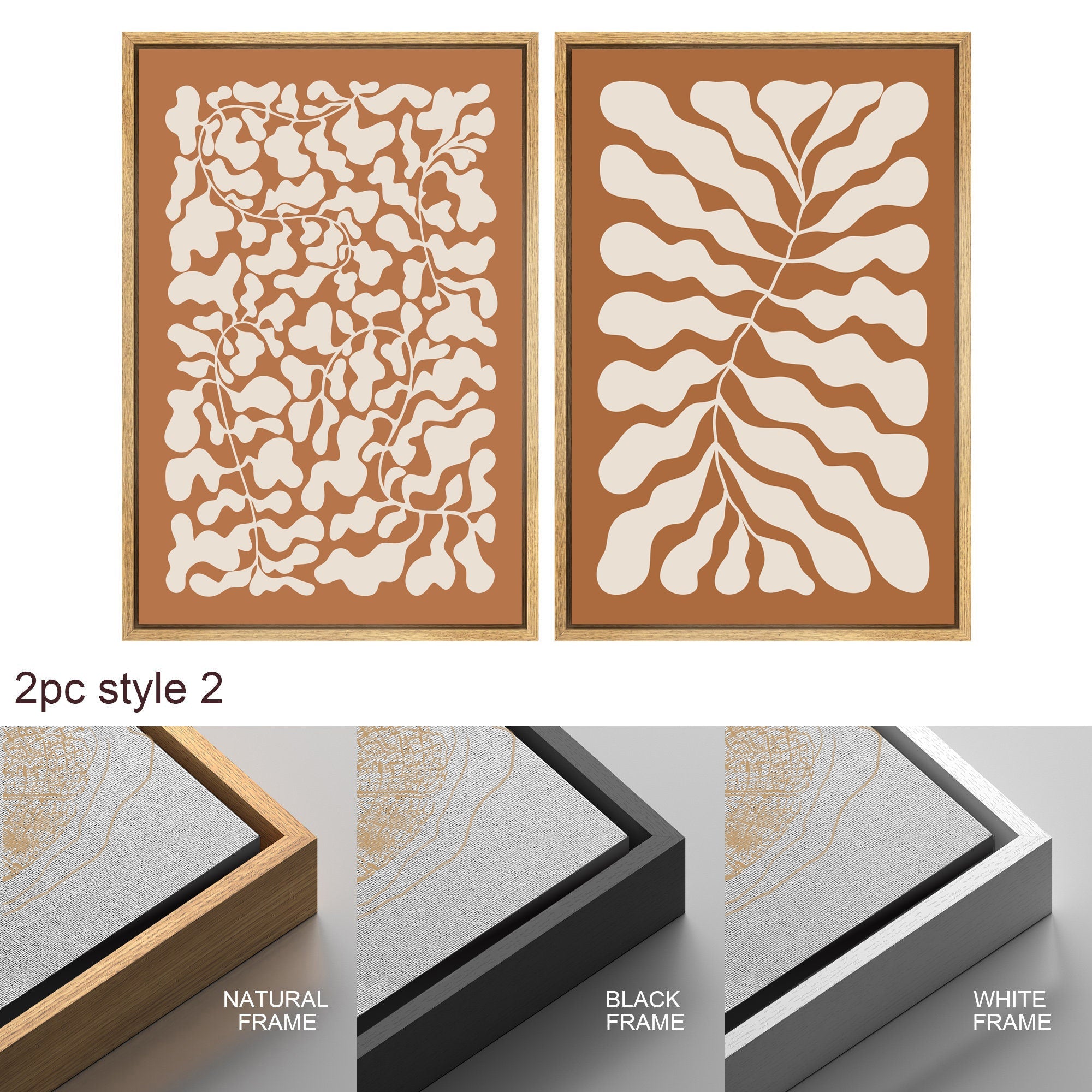Framed Canvas Print Wall Art Set Orange Abstract Floral Botanical Illustrations Modern Art Minimalist Boho Decor