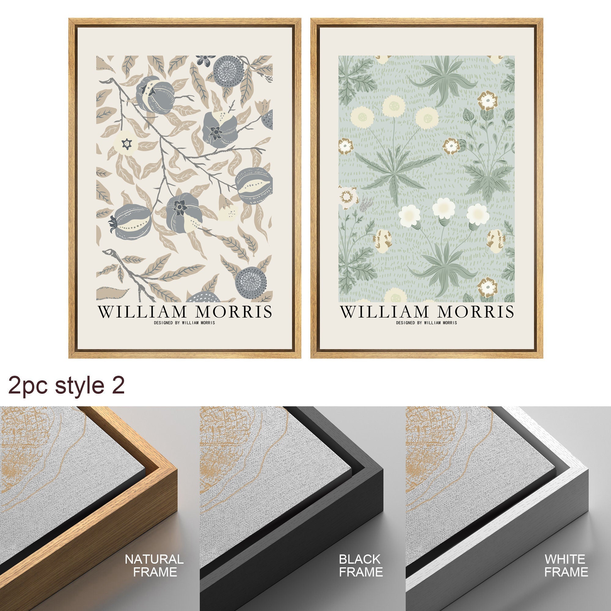 Framed Canvas Print Wall Art Set Flowers by William Morris Floral Botanical Modern Art Vintage Farmhouse Decor