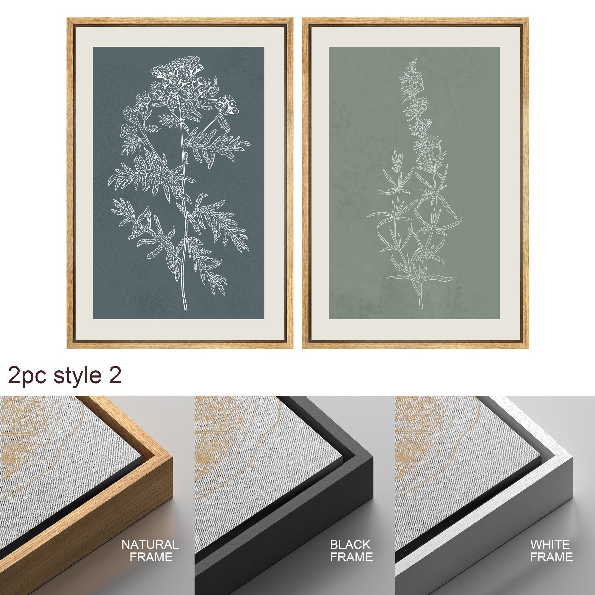 Framed Canvas Print Wall Art Set of 3 Wildflower Floral Botanical Illustrations Minimalist Art Neutral Modern Farmhouse Decor