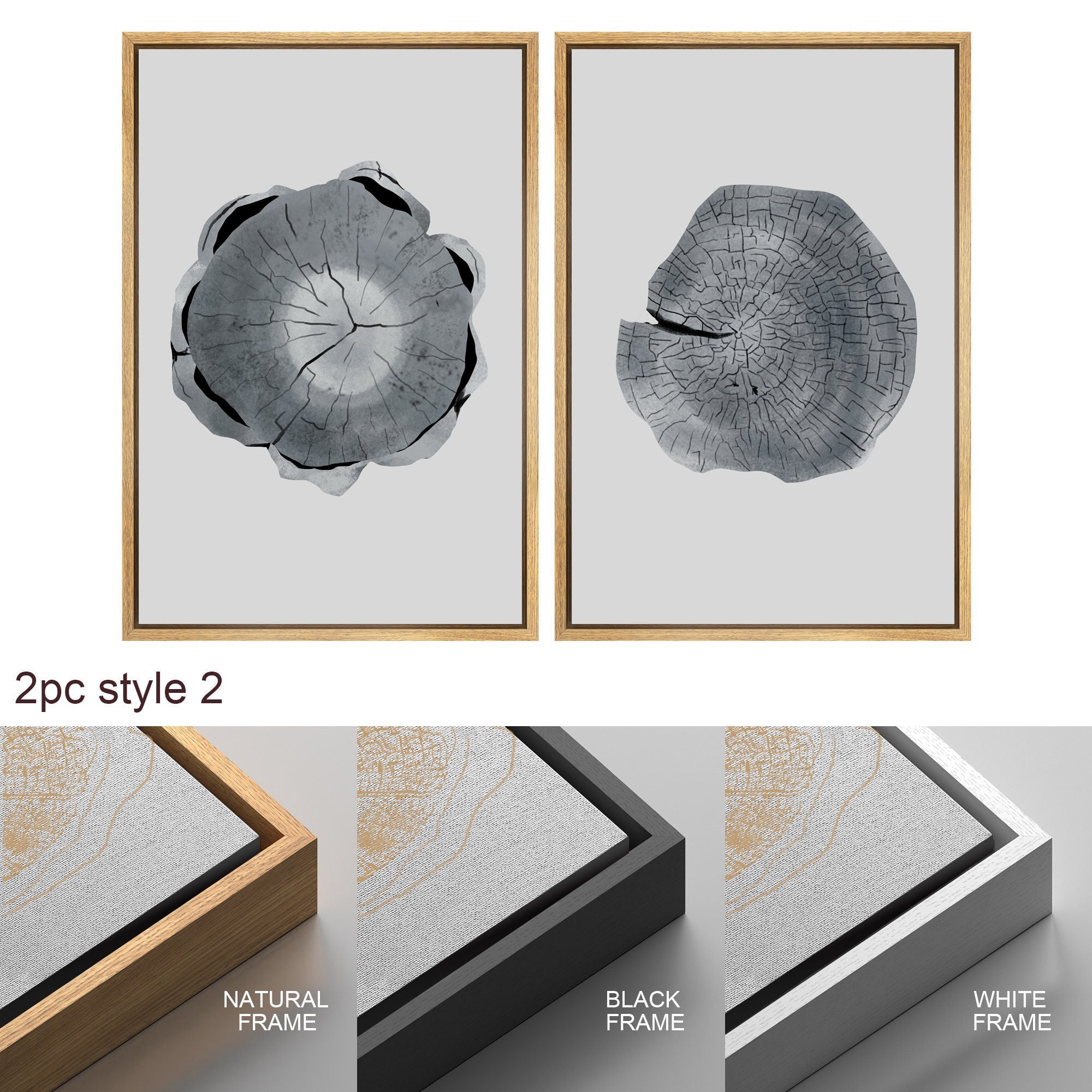 Framed Canvas Wall Art Set of 3 Wood Tree Rings Illustrations Prints Minimalist Modern Wall Art Neutral Decor