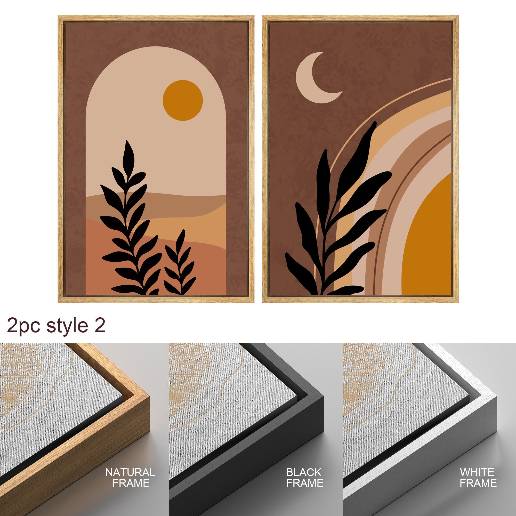 Framed Canvas Print Wall Art Set of 3 Tropical Desert Oasis Jungle Leaf Abstract Illustrations Mid Century Modern Art Boho Decor