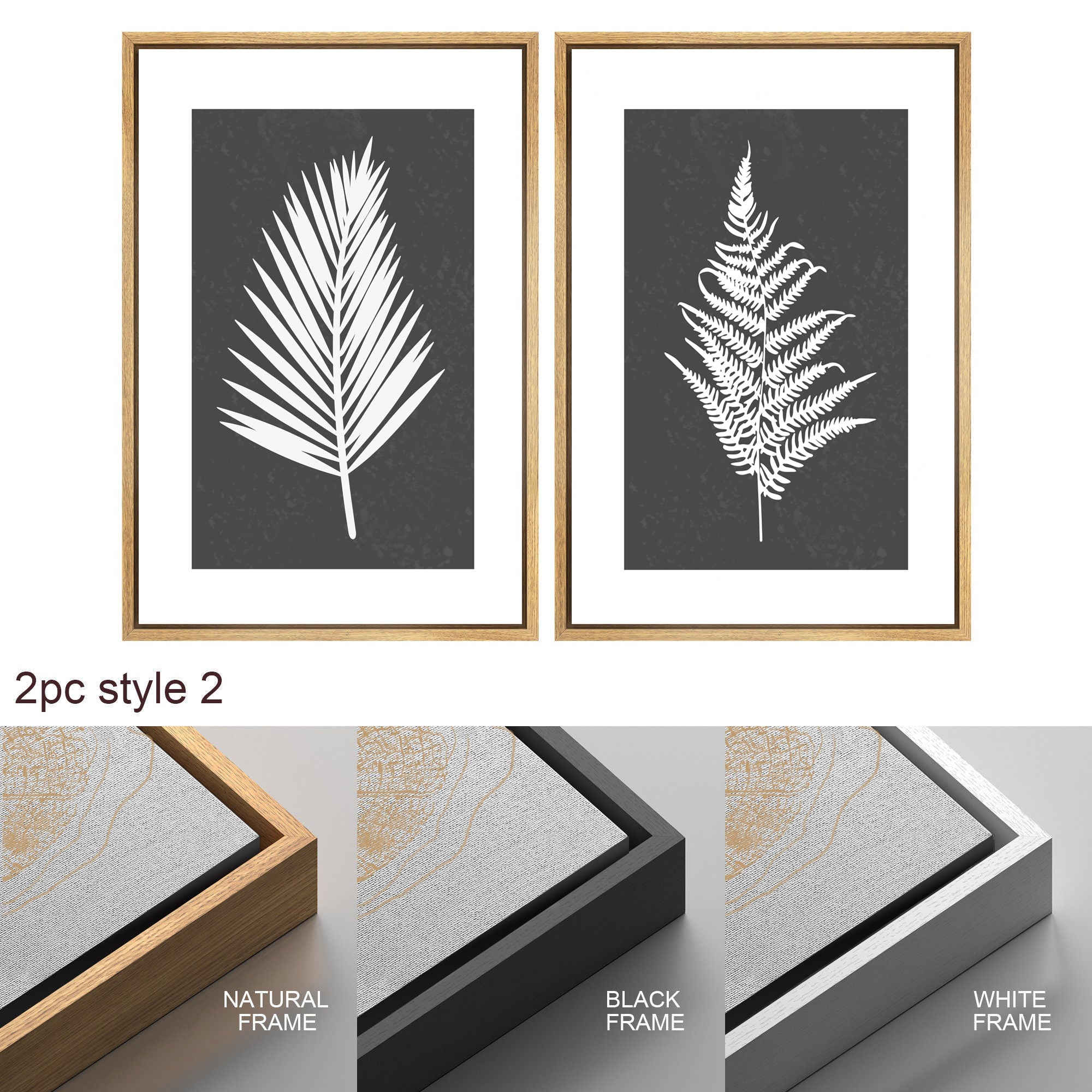 Framed Canvas Print Wall Art Set of 3 Black and White Leaves Botanical Illustrations Minimalist Art Modern Farmhouse Wall Decor