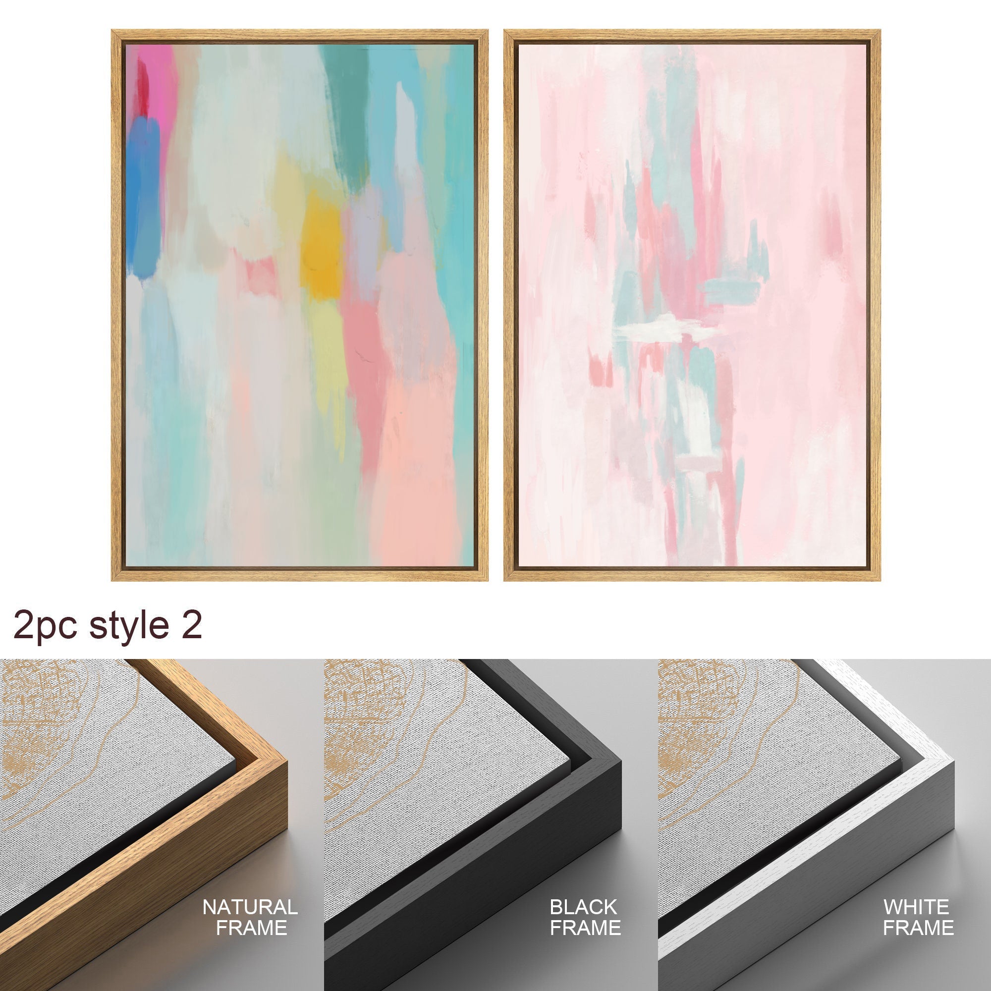 Framed Canvas Wall Art Set Colorful Abstract Prints Minimalist Modern Wall Art Preppy Room Decor