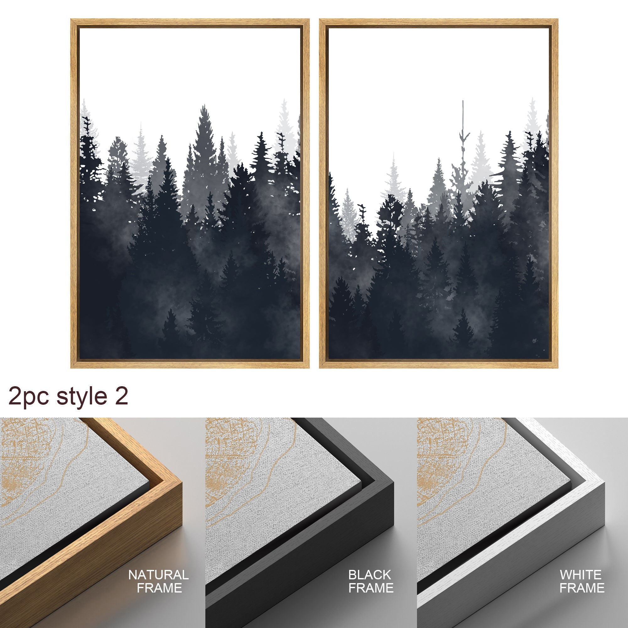 Framed Canvas Wall Art Set of 3 Misty Forest Mountain Landscape Print Modern Art Nature Wall Decor