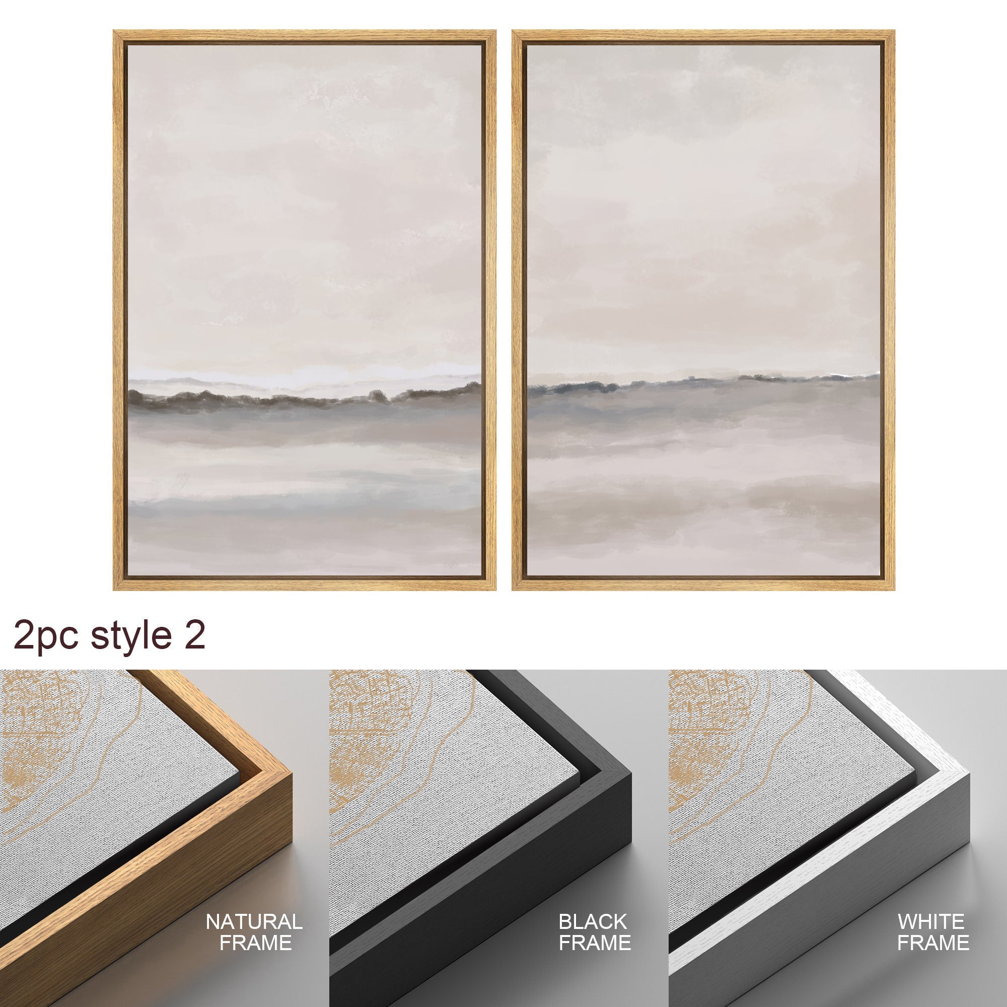Framed Canvas Wall Art Set of 3 Brown Gray Abstract Prints Minimalist Modern Art Neutral Wall Decor