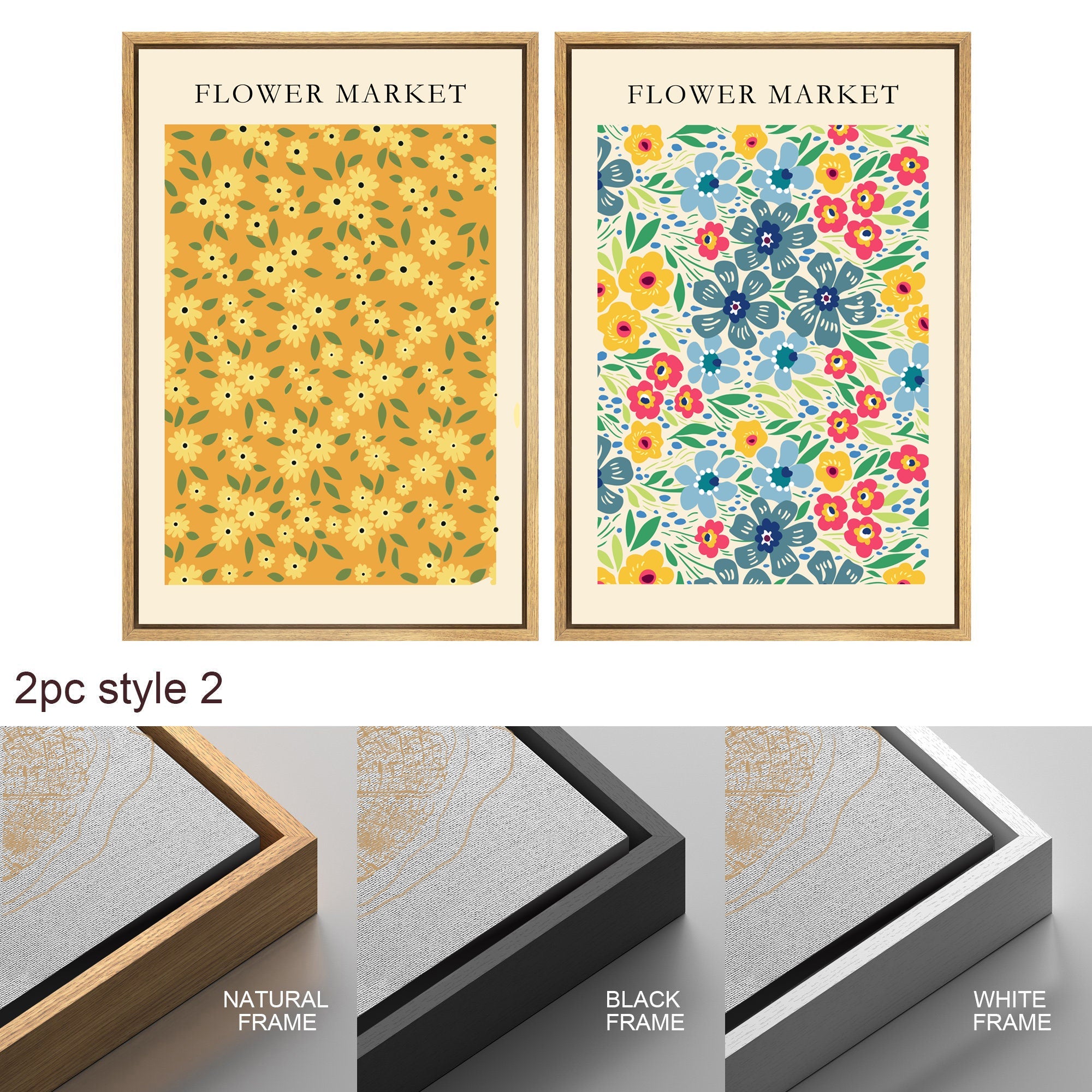 Framed Canvas Wall Art Print Set of 3 Wildflower Floral Green Botanical Illustrations Minimalist Modern Boho Wall Decor for Living Room
