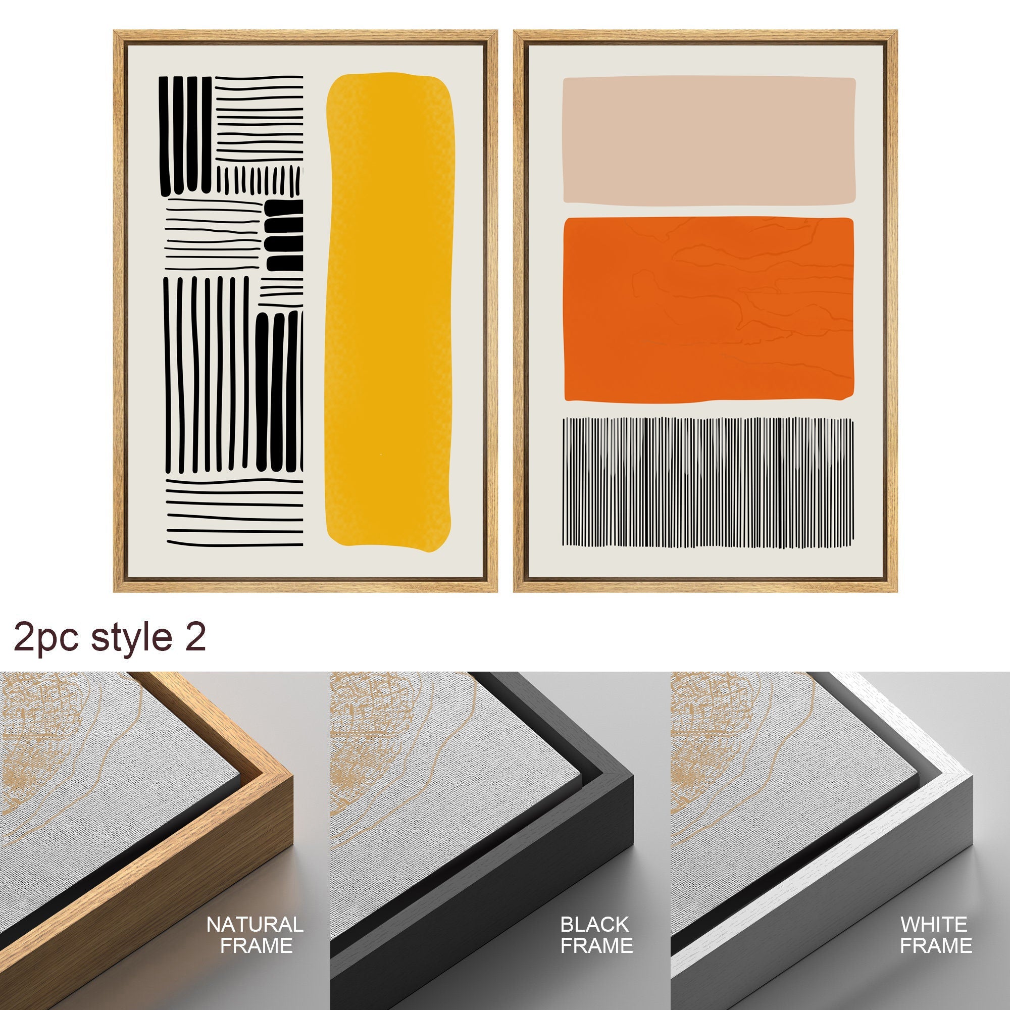 Framed Canvas Print Wall Art Set Color Blocks Abstract Shapes Illustrations Mid Century Modern Wall Art Boho Decor