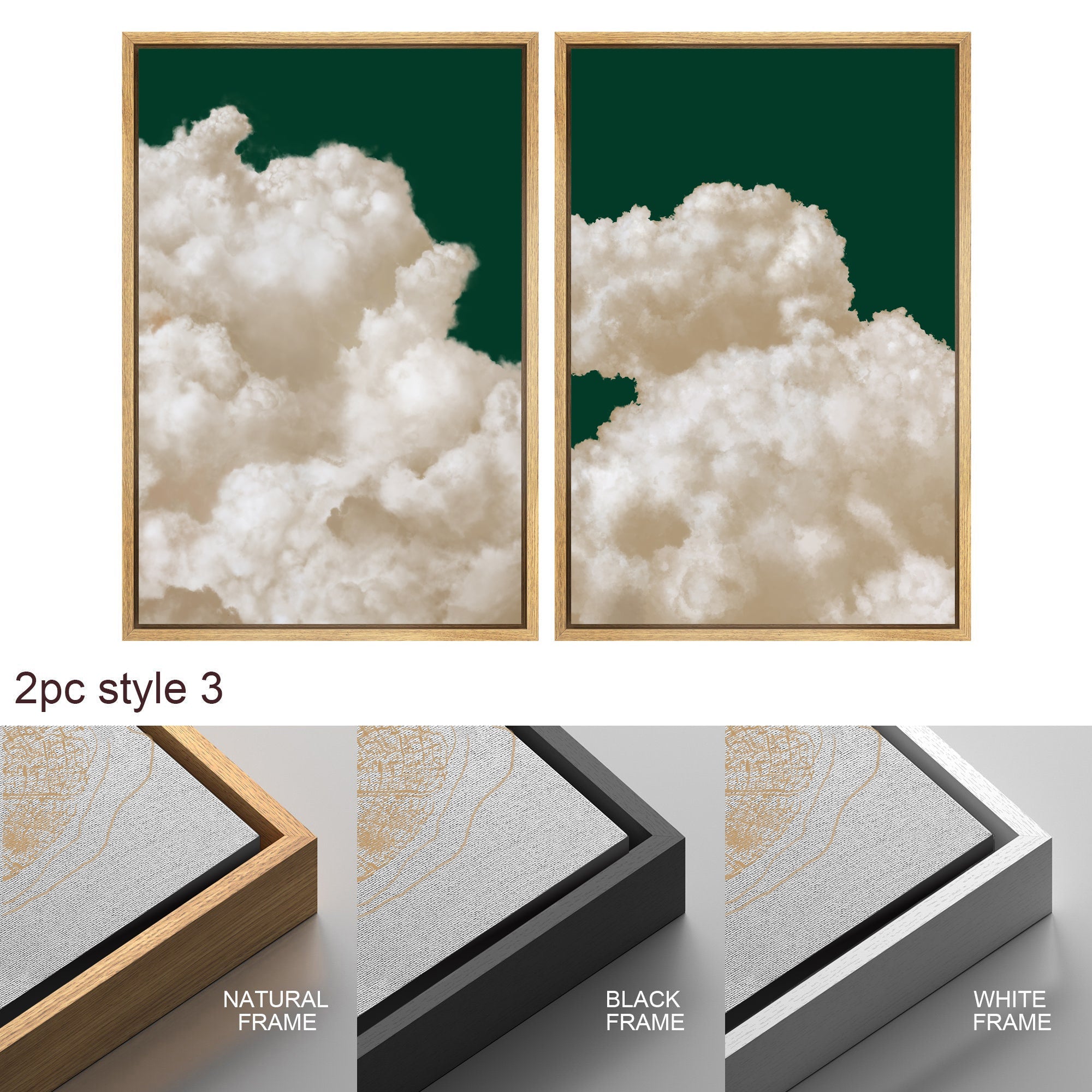 Framed Canvas Wall Art Set of 3 Pastel Cloud Navy Blue Sky Nature Landscape Prints Minimalist Modern Art Nature Wall Decor