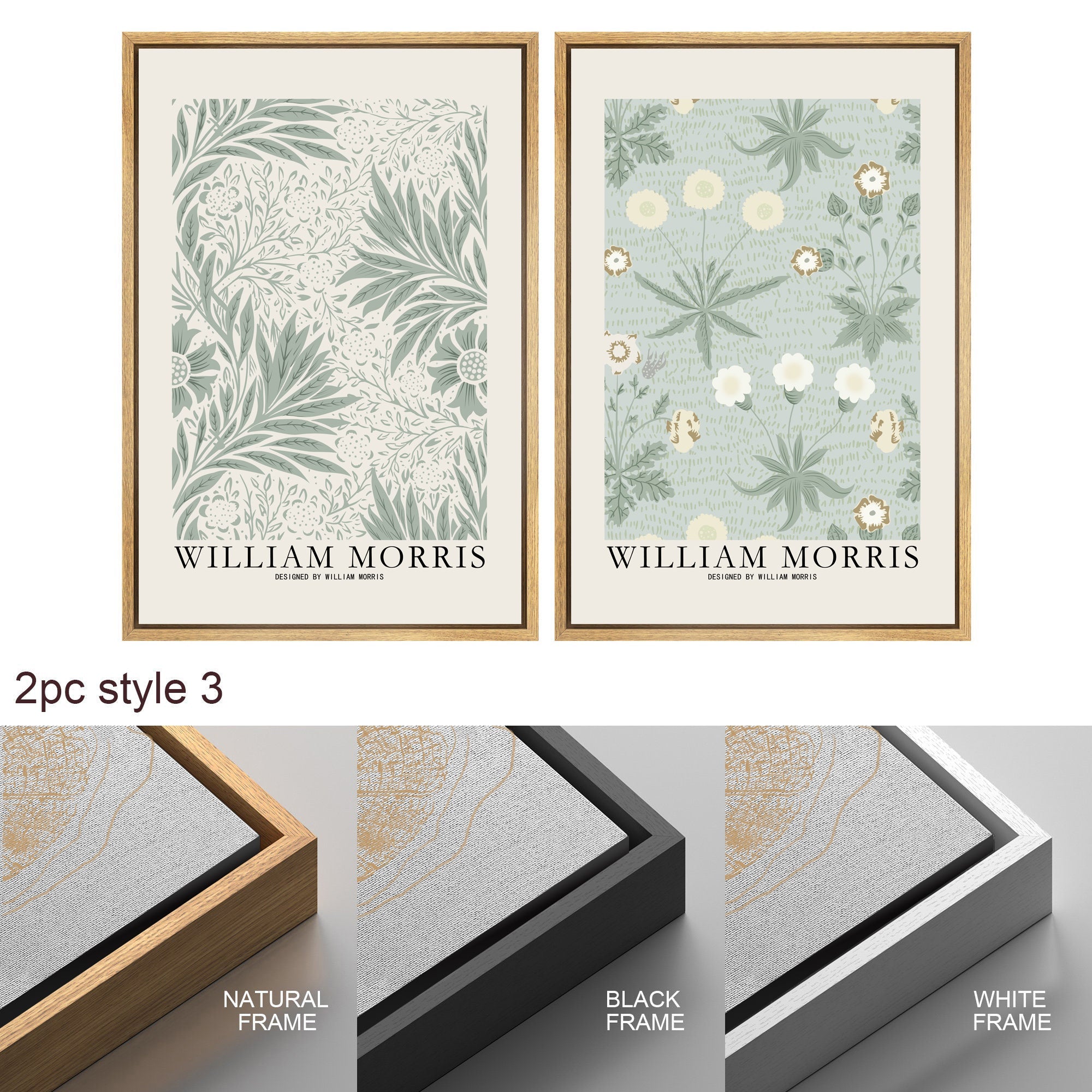 Framed Canvas Print Wall Art Set Flowers by William Morris Floral Botanical Modern Art Vintage Farmhouse Decor