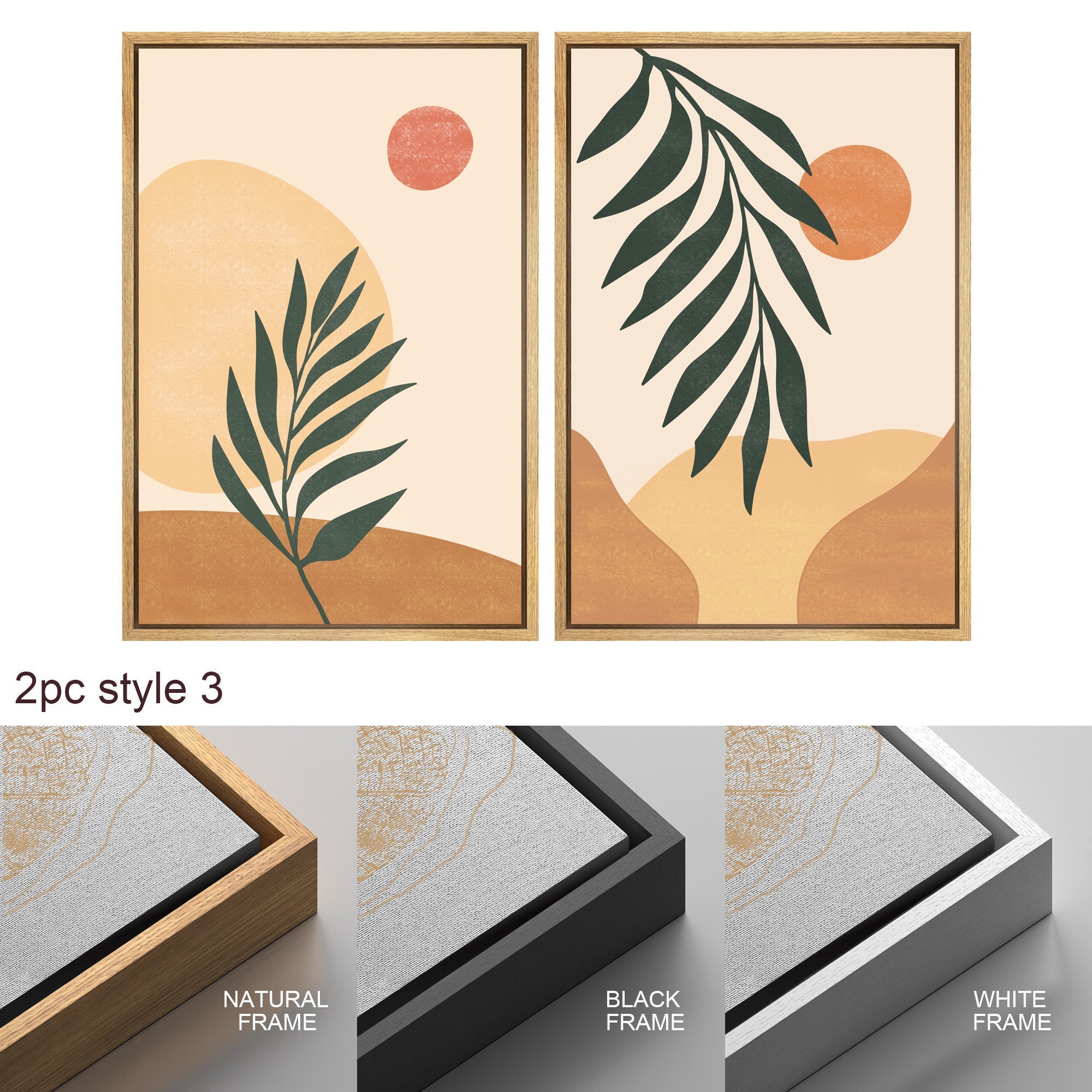 Framed Canvas Print Wall Art Set of 3 Geometric Arch Desert Plants Abstract Illustration Mid Century Modern Art Boho Decor
