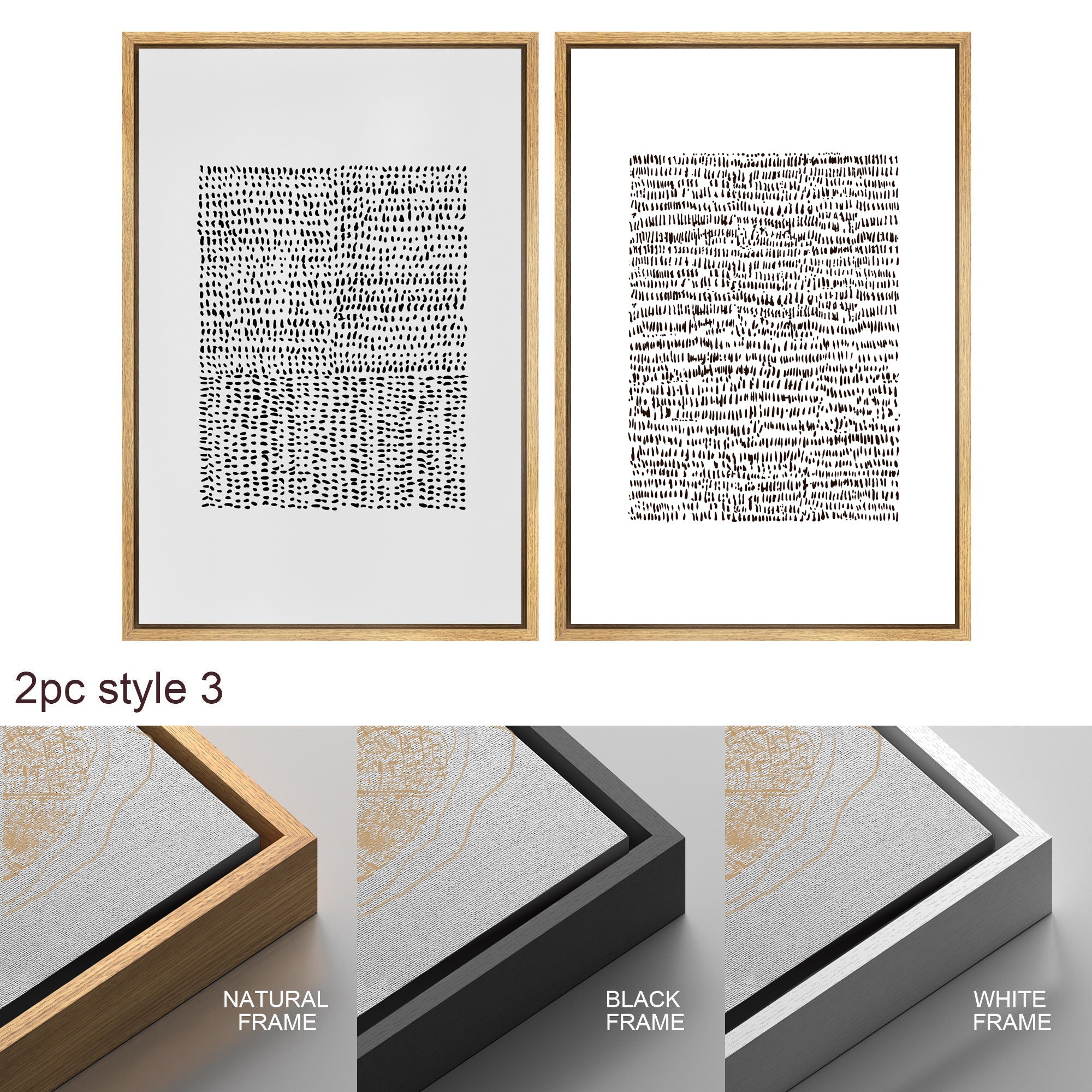 Framed Canvas Print Wall Art Set of 3 Geometric Pattern Abstract Illustrations Modern Art Minimalist Decor
