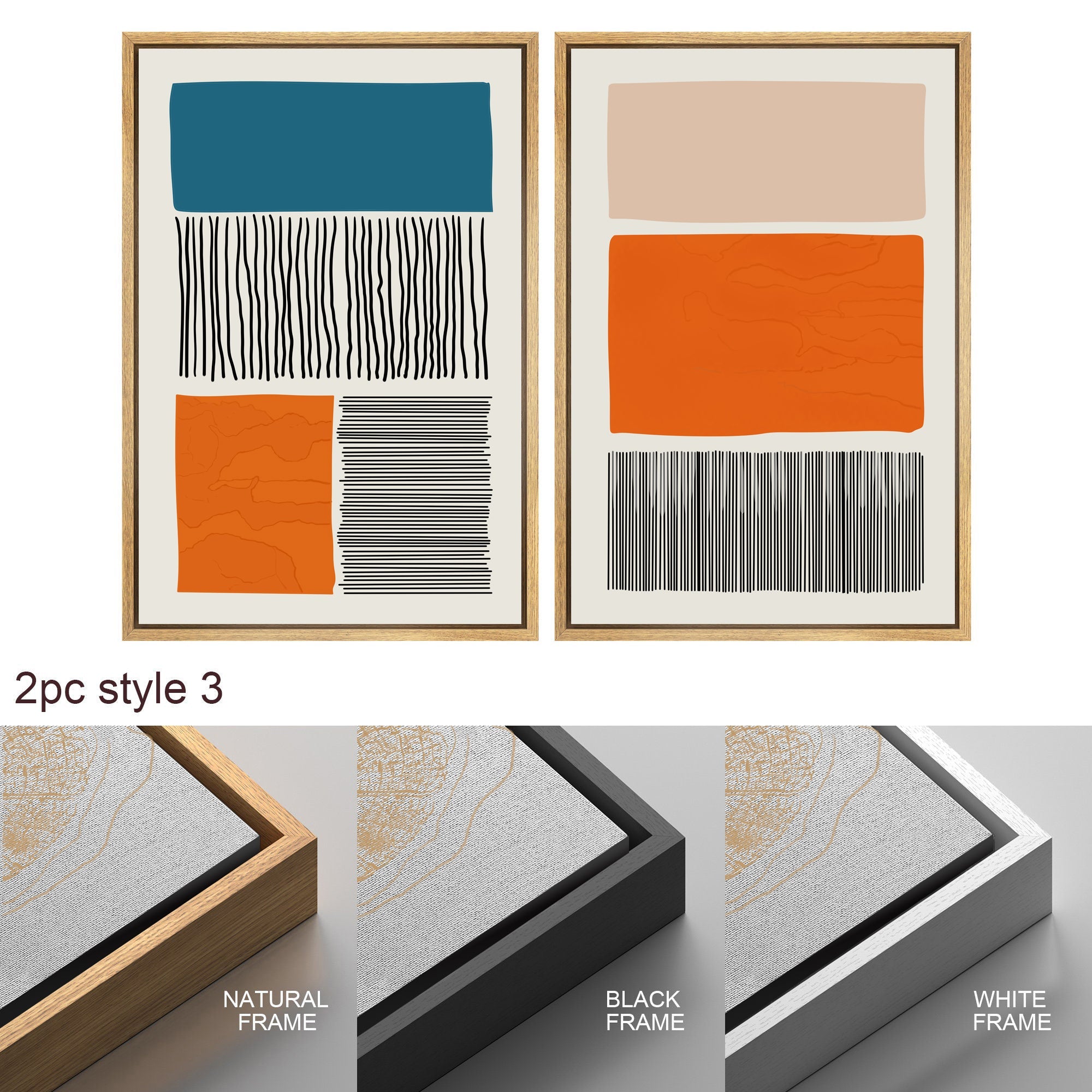 Framed Canvas Print Wall Art Set Color Blocks Abstract Shapes Illustrations Mid Century Modern Wall Art Boho Decor