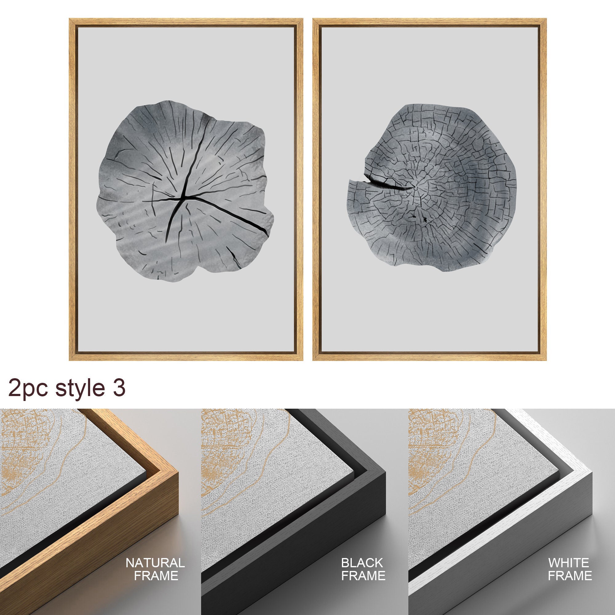 Framed Canvas Wall Art Set of 3 Wood Tree Rings Illustrations Prints Minimalist Modern Wall Art Neutral Decor