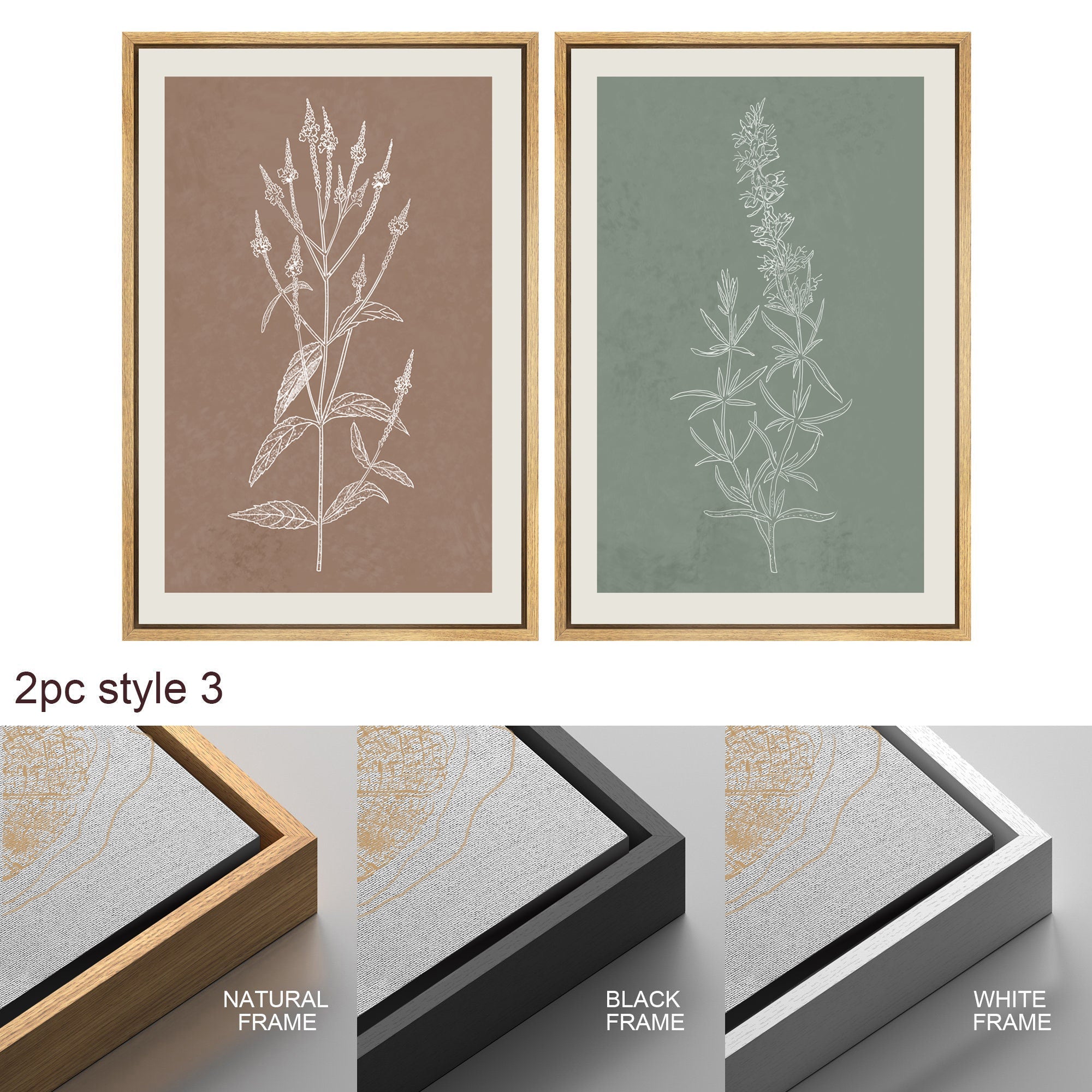 Framed Canvas Print Wall Art Set of 3 Wildflower Floral Botanical Illustrations Minimalist Art Neutral Modern Farmhouse Decor