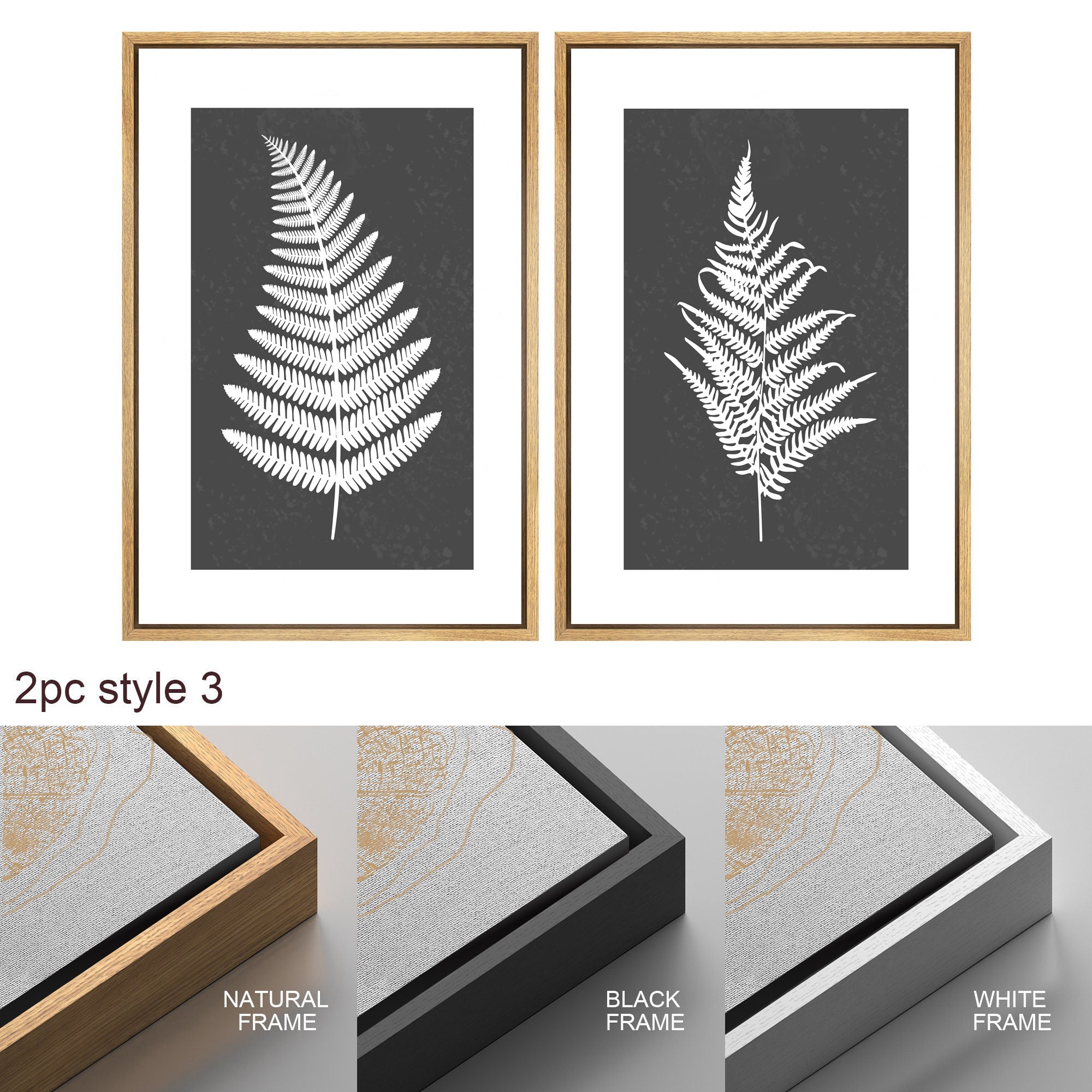 Framed Canvas Print Wall Art Set of 3 Black and White Leaves Botanical Illustrations Minimalist Art Modern Farmhouse Wall Decor