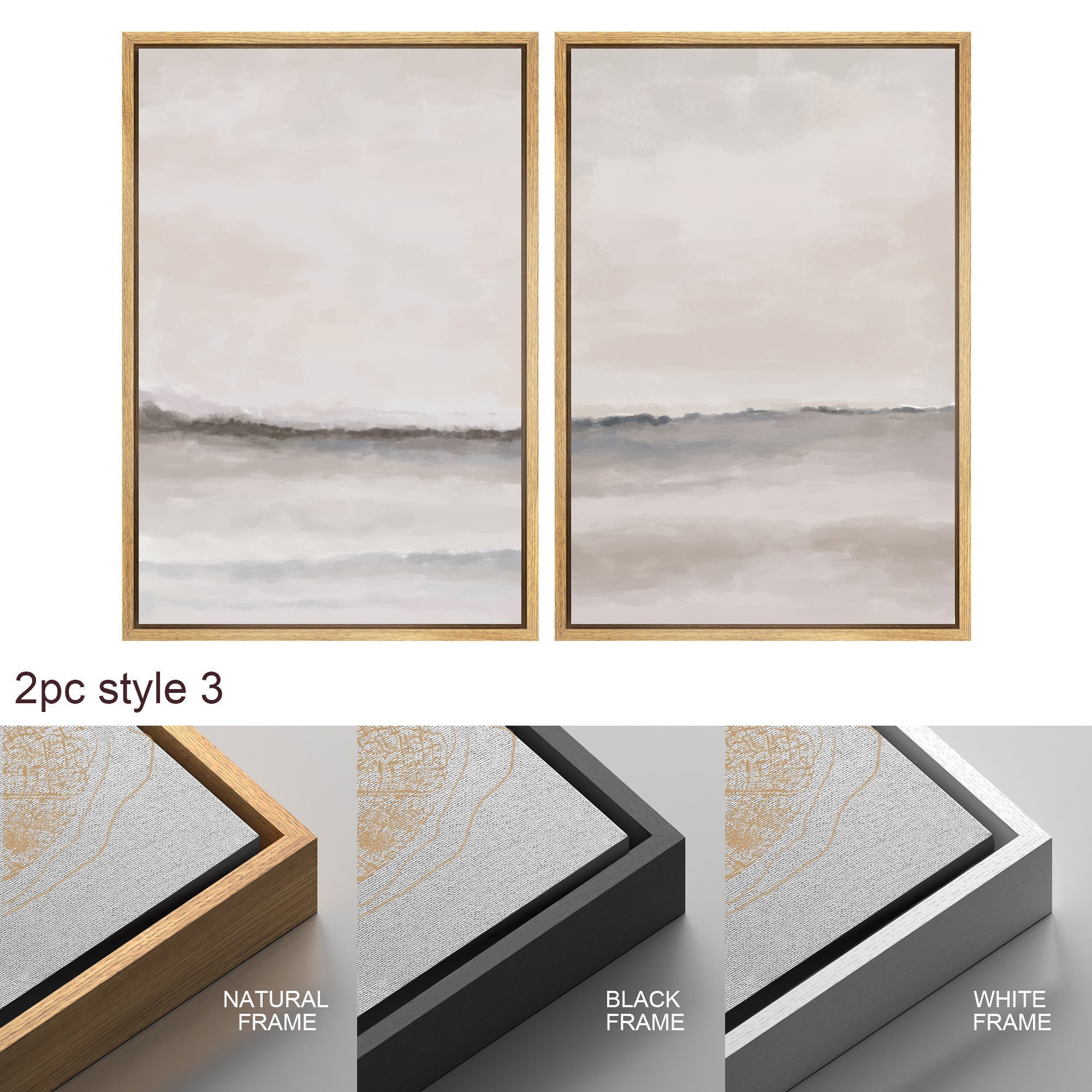 Framed Canvas Wall Art Set of 3 Brown Gray Abstract Prints Minimalist Modern Art Neutral Wall Decor