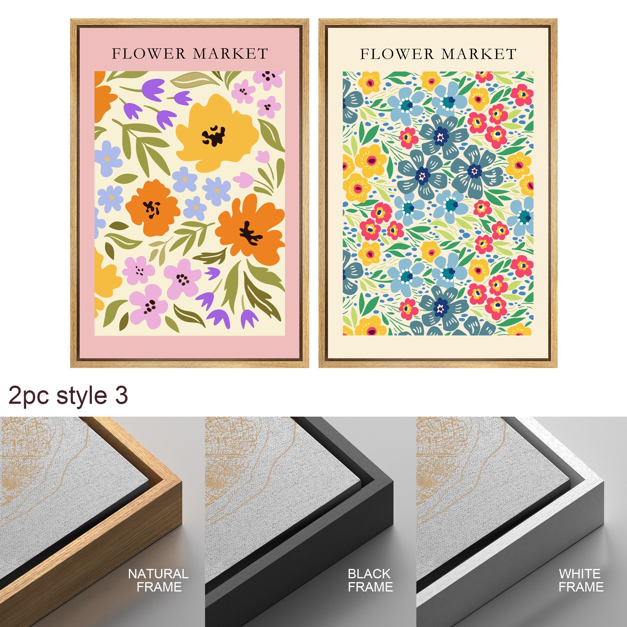 Framed Canvas Wall Art Print Set of 3 Wildflower Floral Green Botanical Illustrations Minimalist Modern Boho Wall Decor for Living Room
