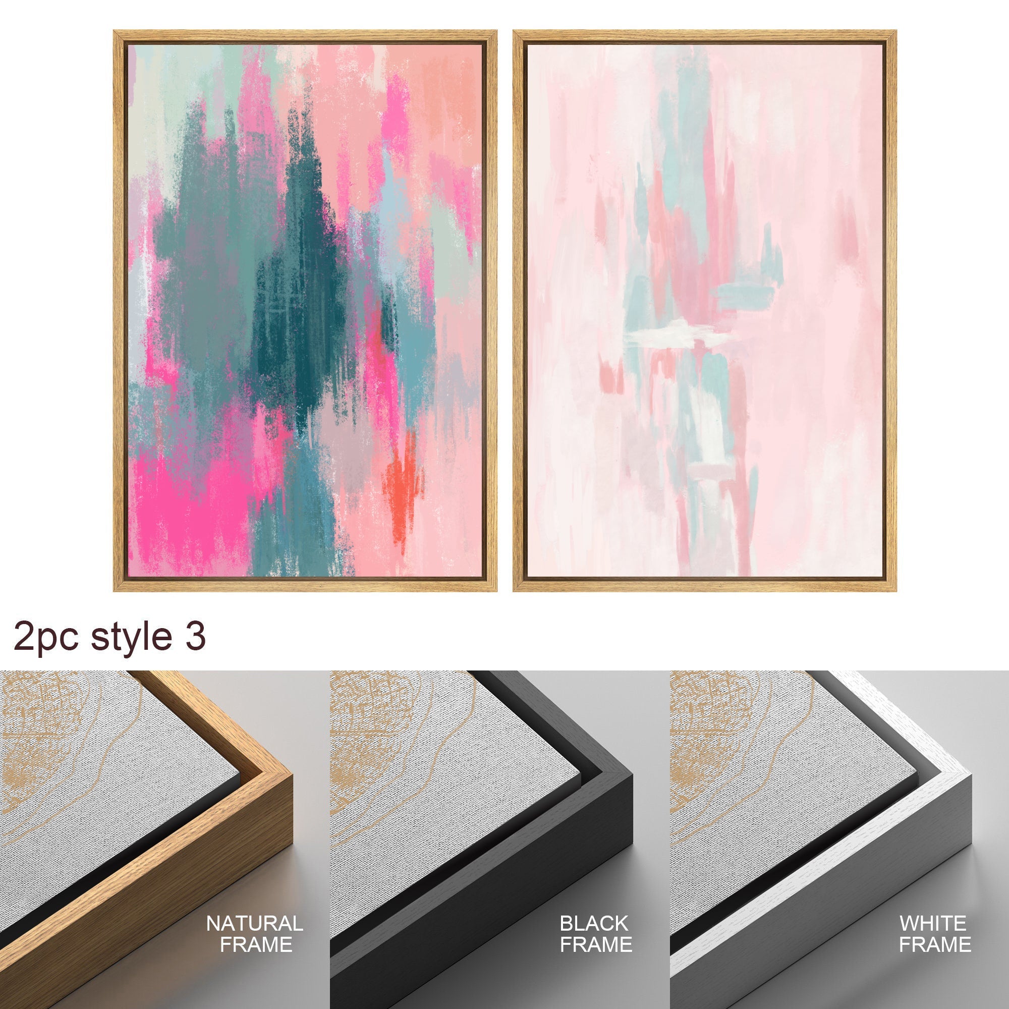 Framed Canvas Wall Art Set Colorful Abstract Prints Minimalist Modern Wall Art Preppy Room Decor
