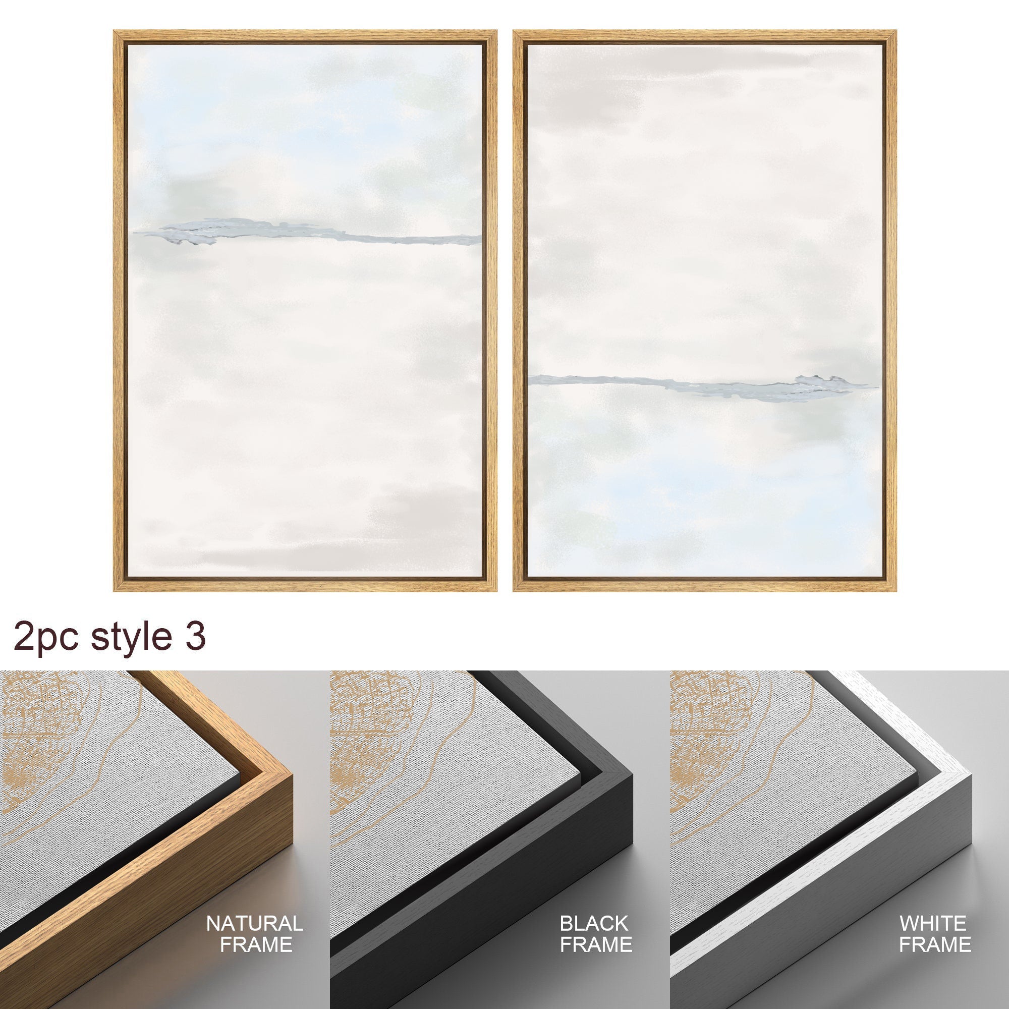Framed Canvas Print Wall Art Set of 2 Tan Gray Pastel Abstract Illustration Modern Art Minimalist Decor