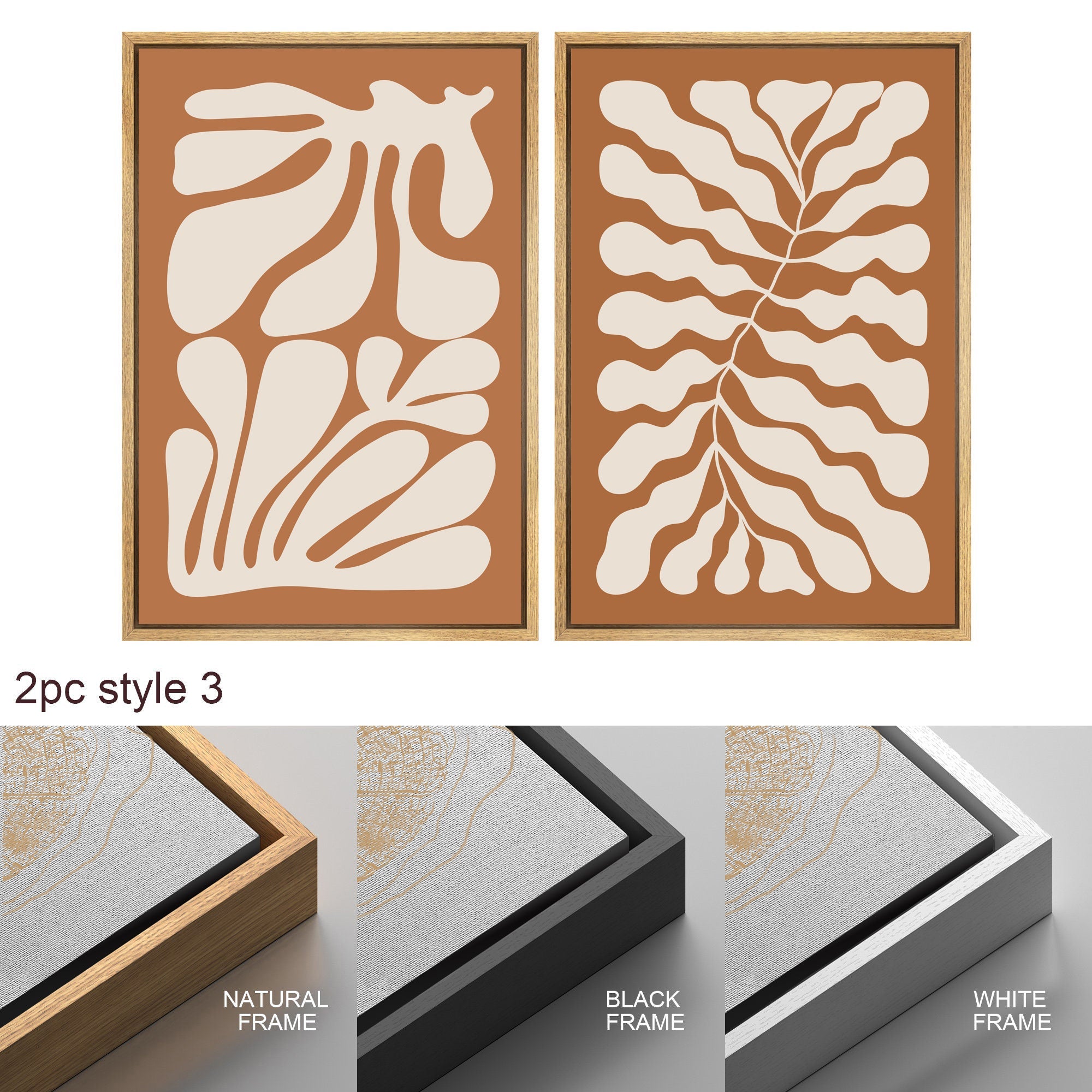 Framed Canvas Print Wall Art Set Orange Abstract Floral Botanical Illustrations Modern Art Minimalist Boho Decor