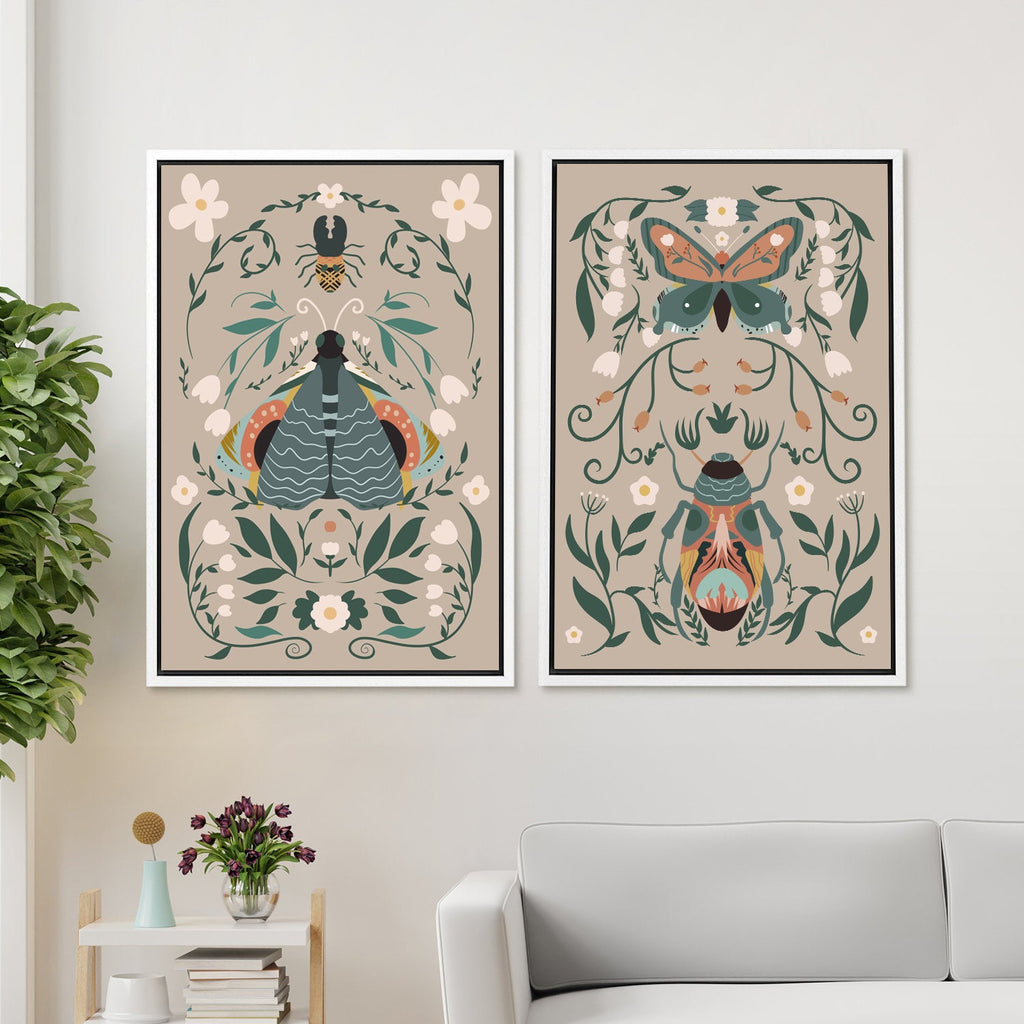 Framed Canvas Print Wall Art Set Butterfly Insect Bohemian Art Room Decoration Painting